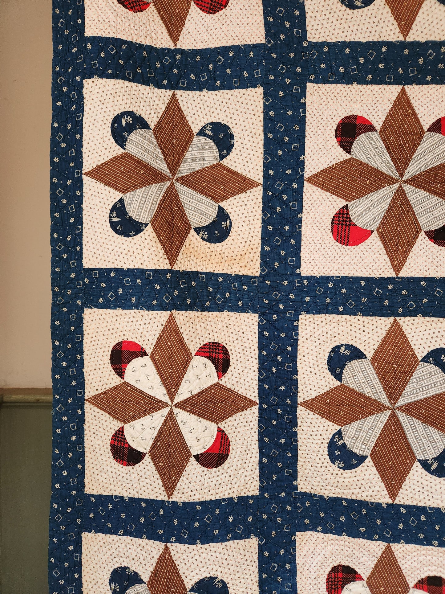 Antique Indigo & White Patchwork Crown Quilt c1890