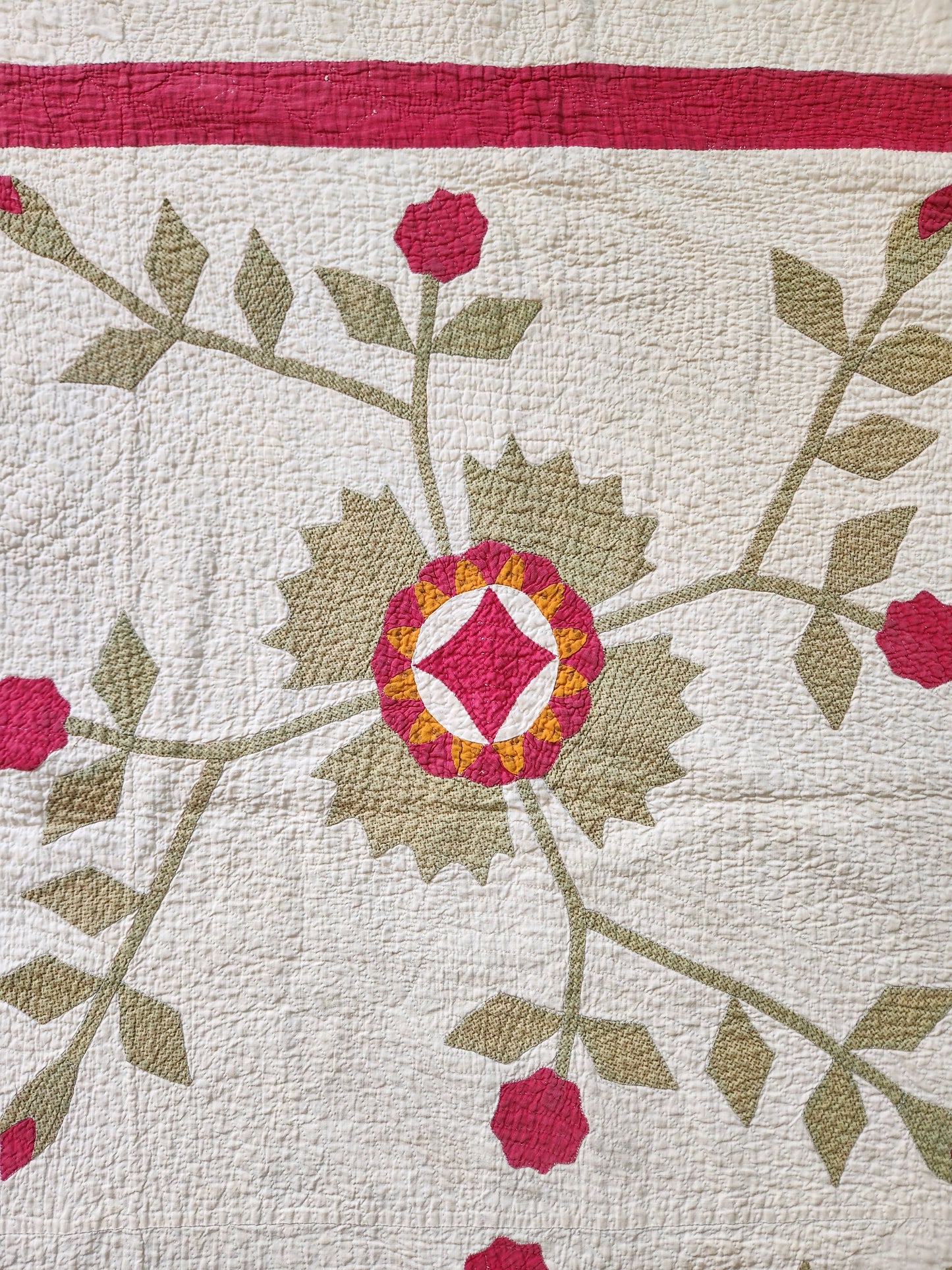 19th Century Antique Applique Whig Rose Quilt