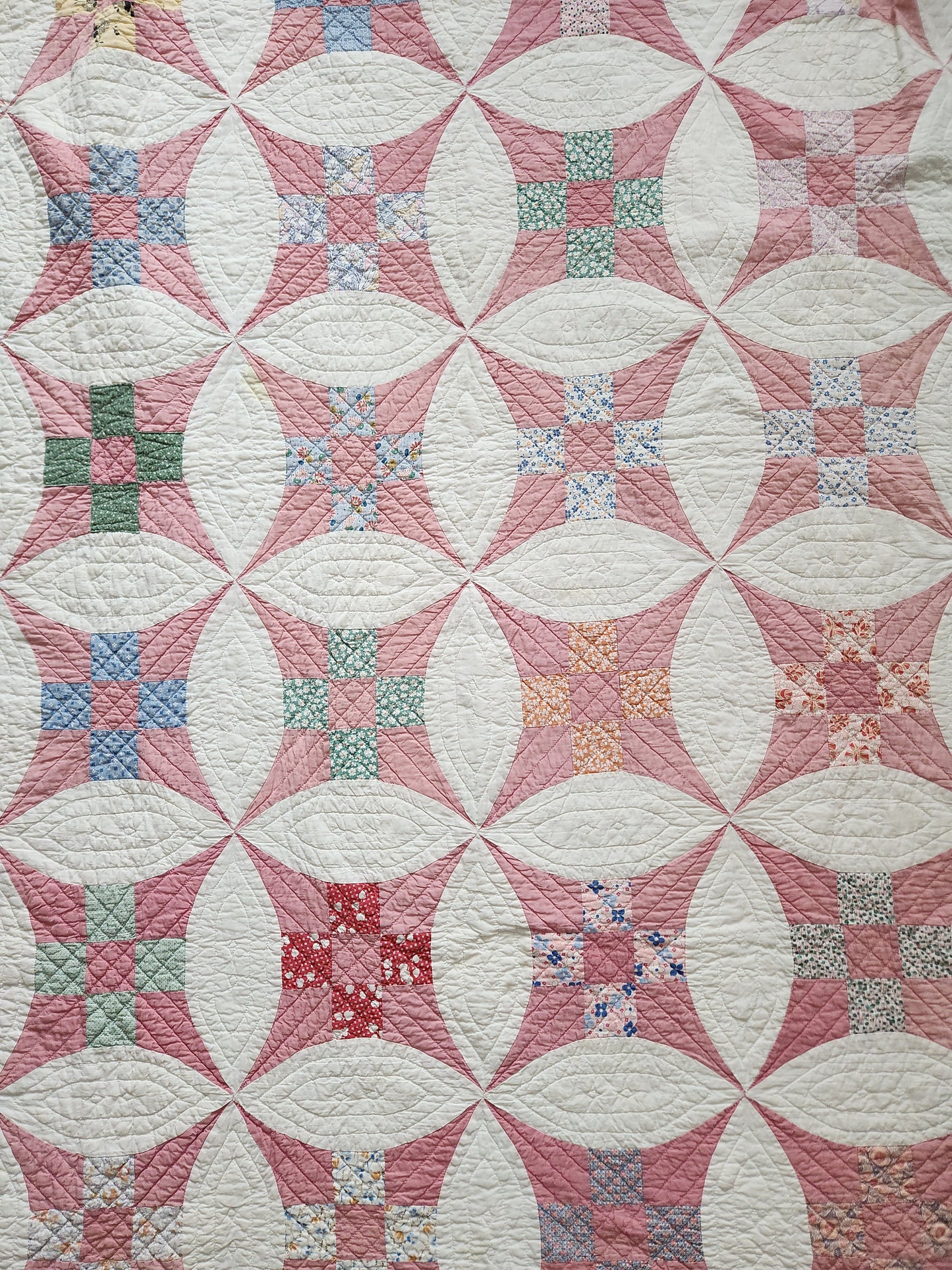Vintage Pink Improved Nine Patch Quilt 1940