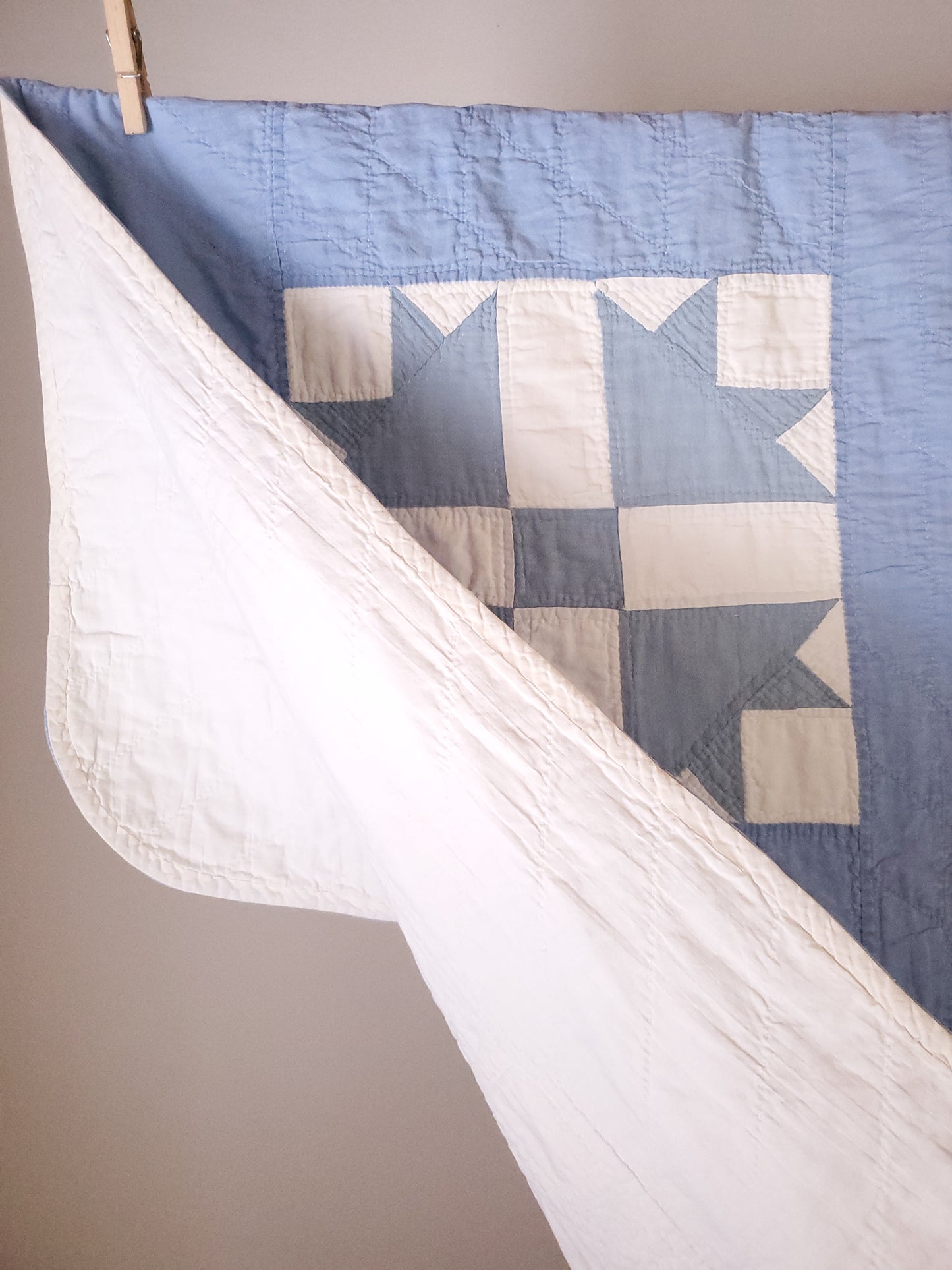 Blue and White Vintage Goose Tracks Quilt