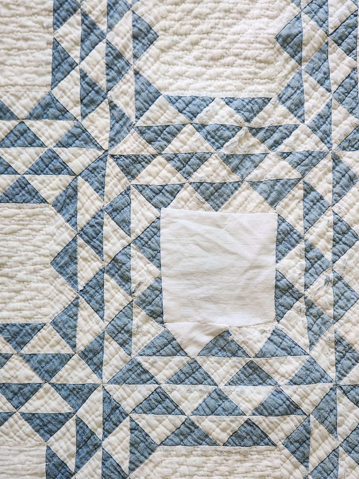 Antique Blue & White Ocean Waves Quilt c1900