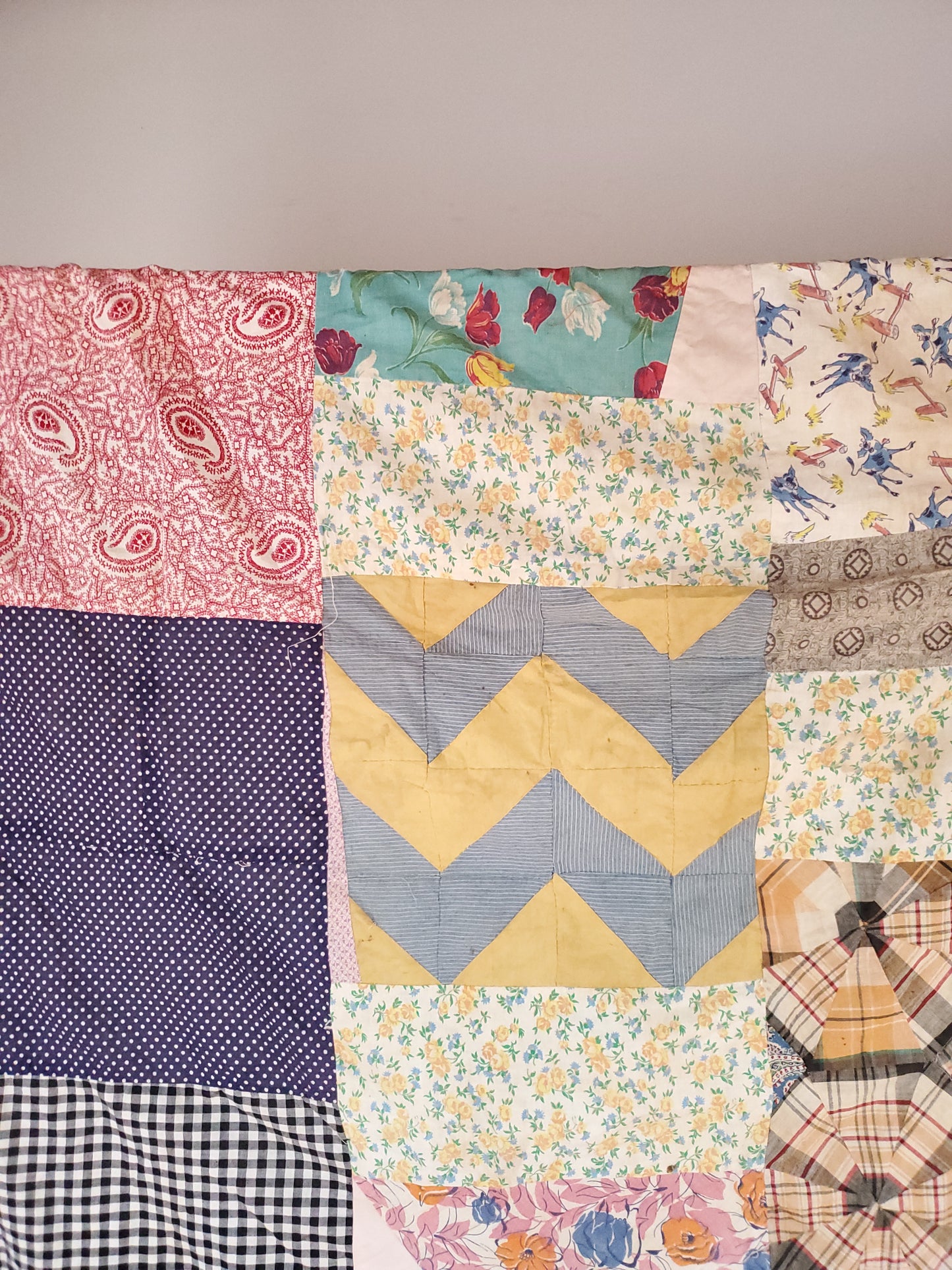 Vintage Feed Sack Quilt Top, Mid 20th Cent