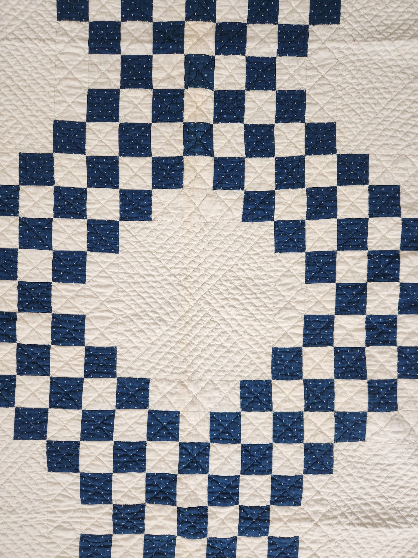 Antique Blue & White Triple Irish Chain Quilt c1900