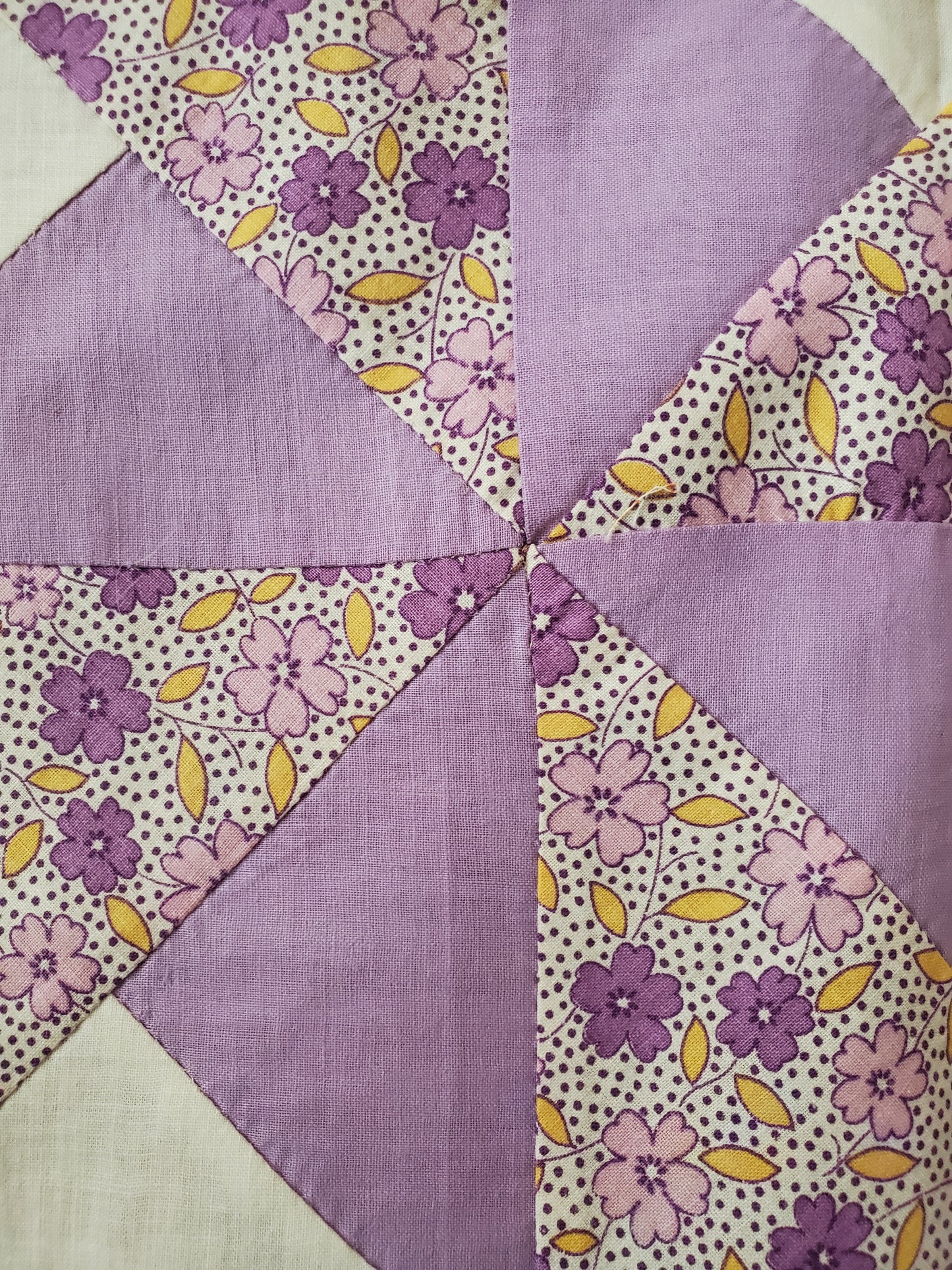 Lavender Floral Pinwheel Quilt Top, ca 1930