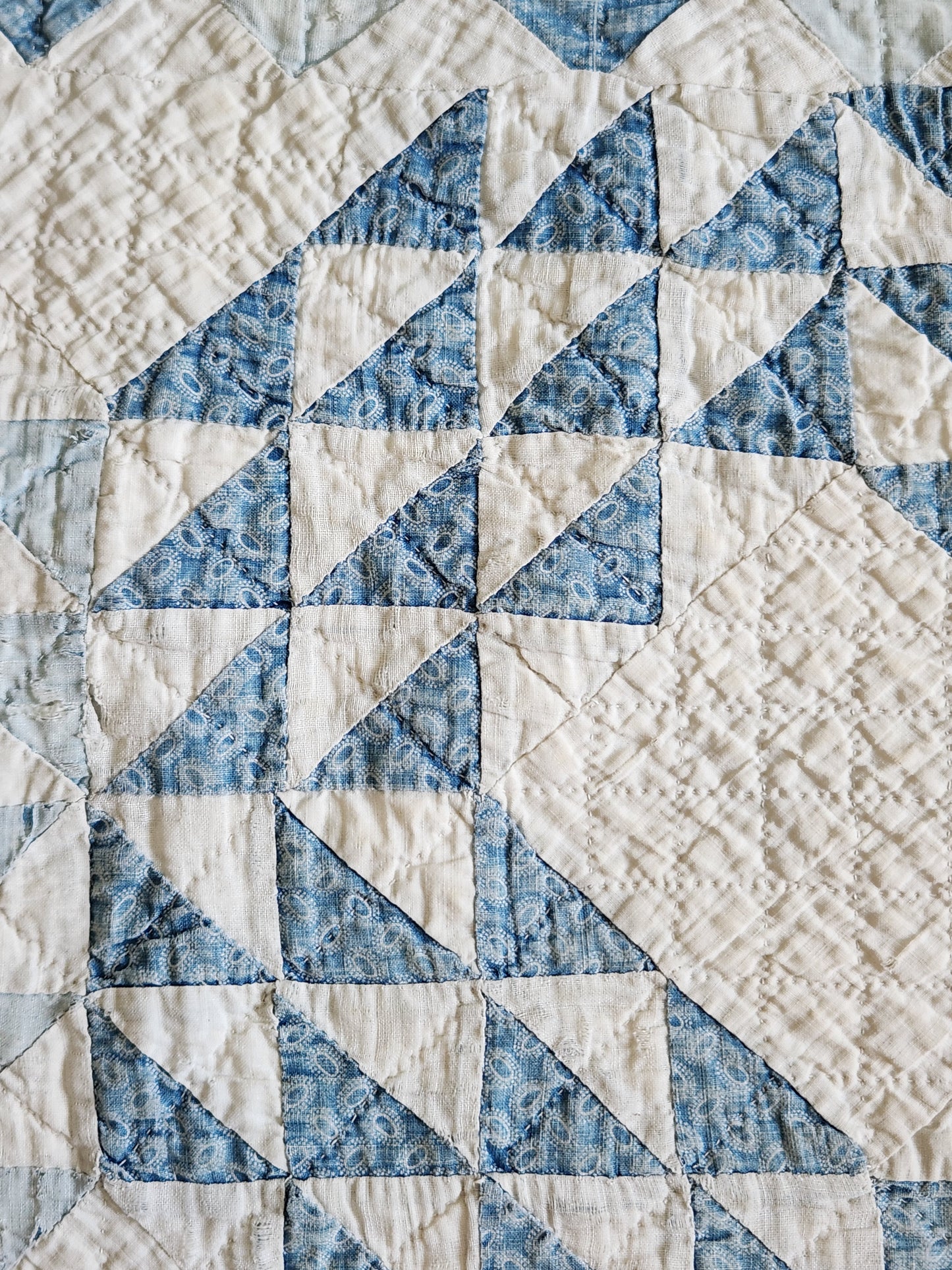 Well-Loved Antique Ocean Waves Quilt c1900