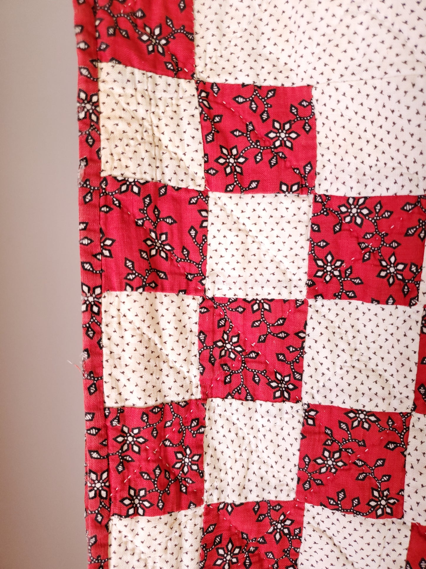 Antique Red and White Double Irish Chain Quilt, ca 1900