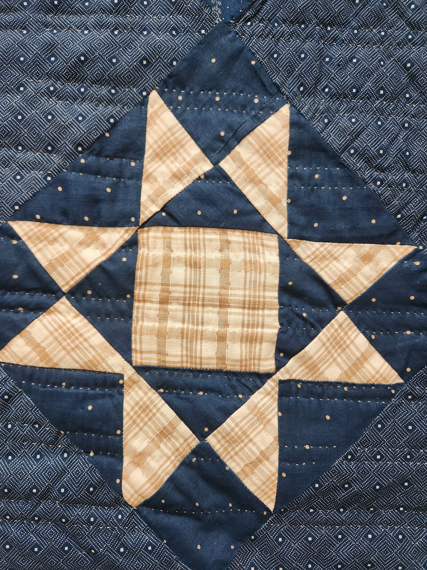 Blue Antique Ohio Star Quilt c1900