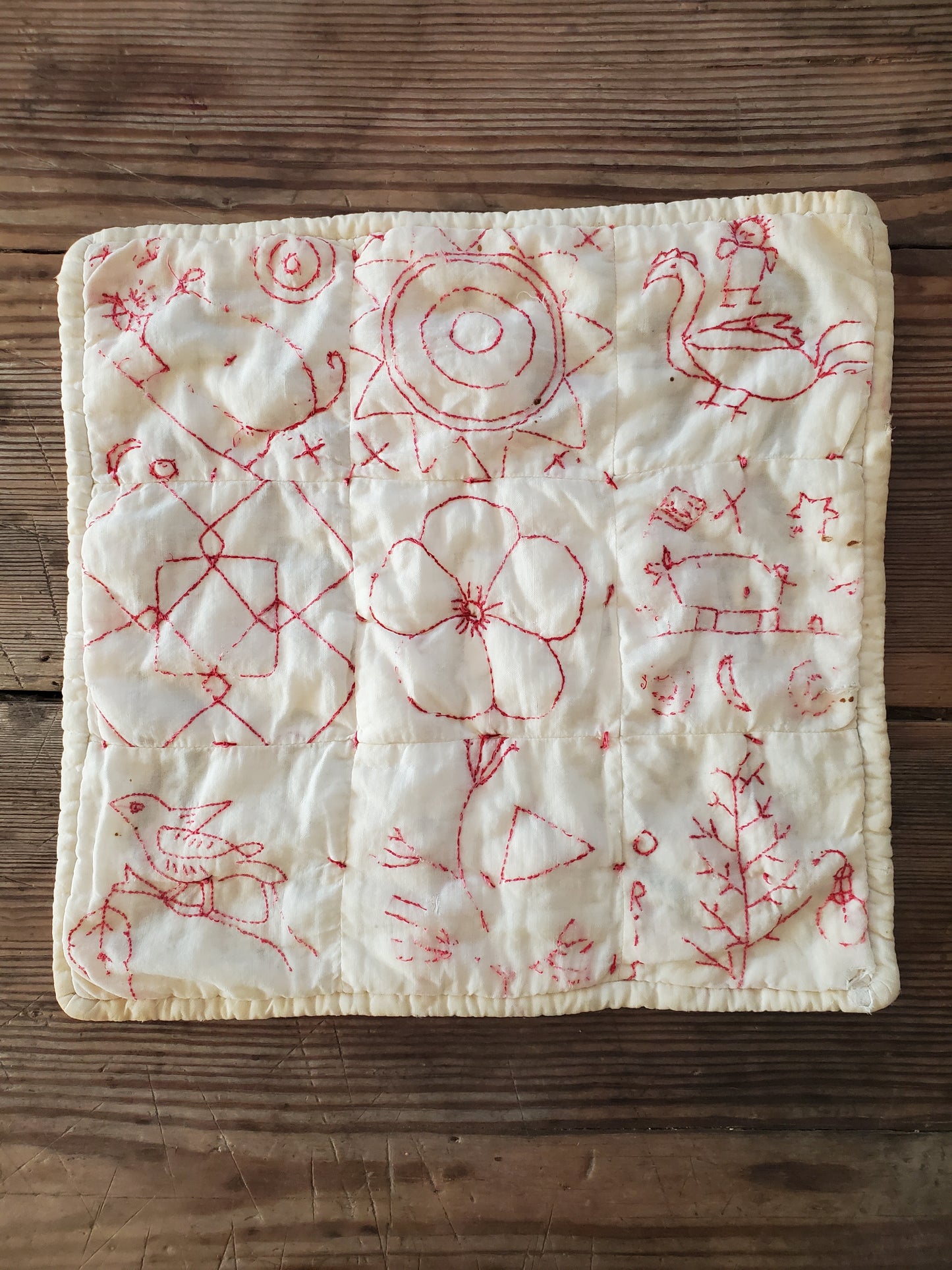 Antique Redwork Doll's Quilt