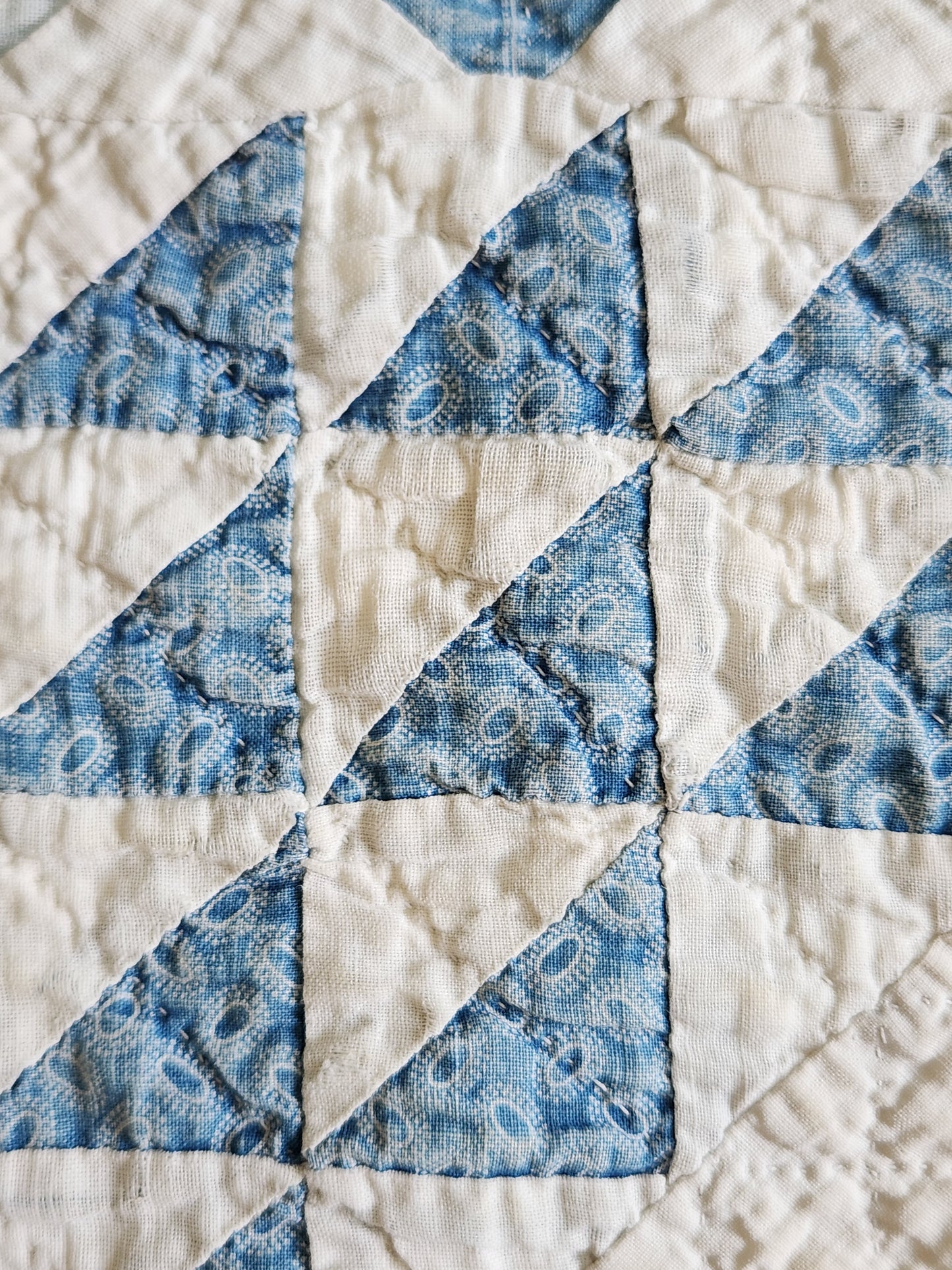 Well-Loved Antique Ocean Waves Quilt c1900