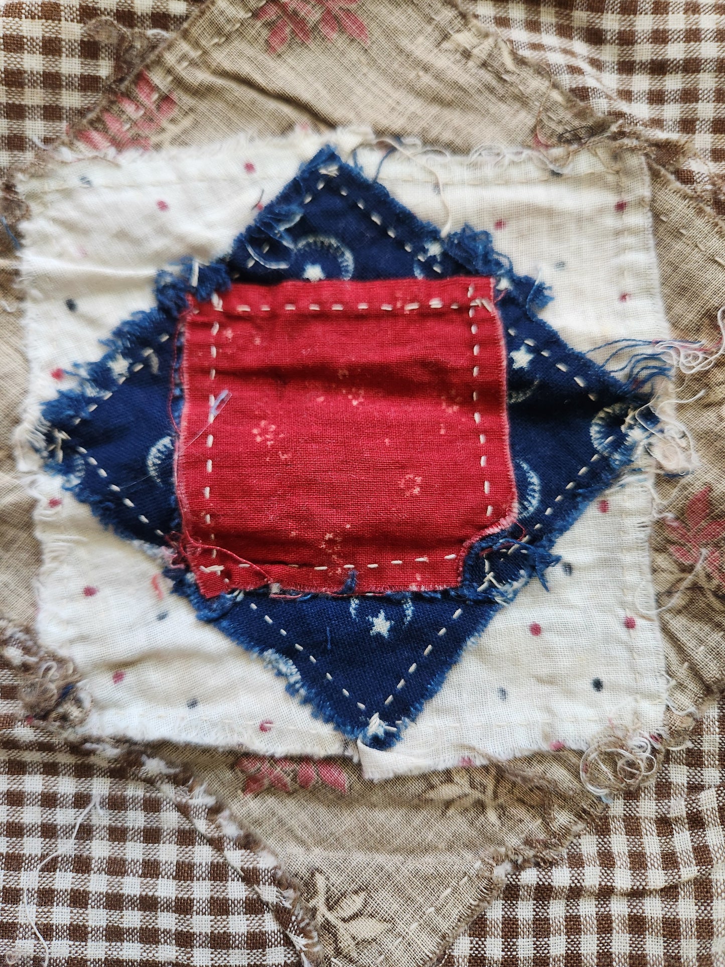 Antique Square in a Square Quilt Top c1890