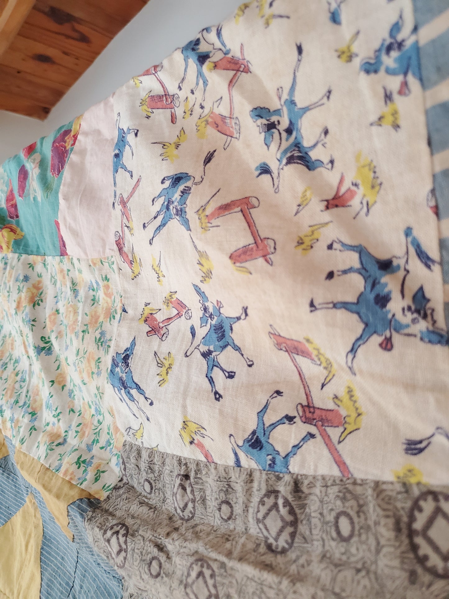 Vintage Feed Sack Quilt Top, Mid 20th Cent