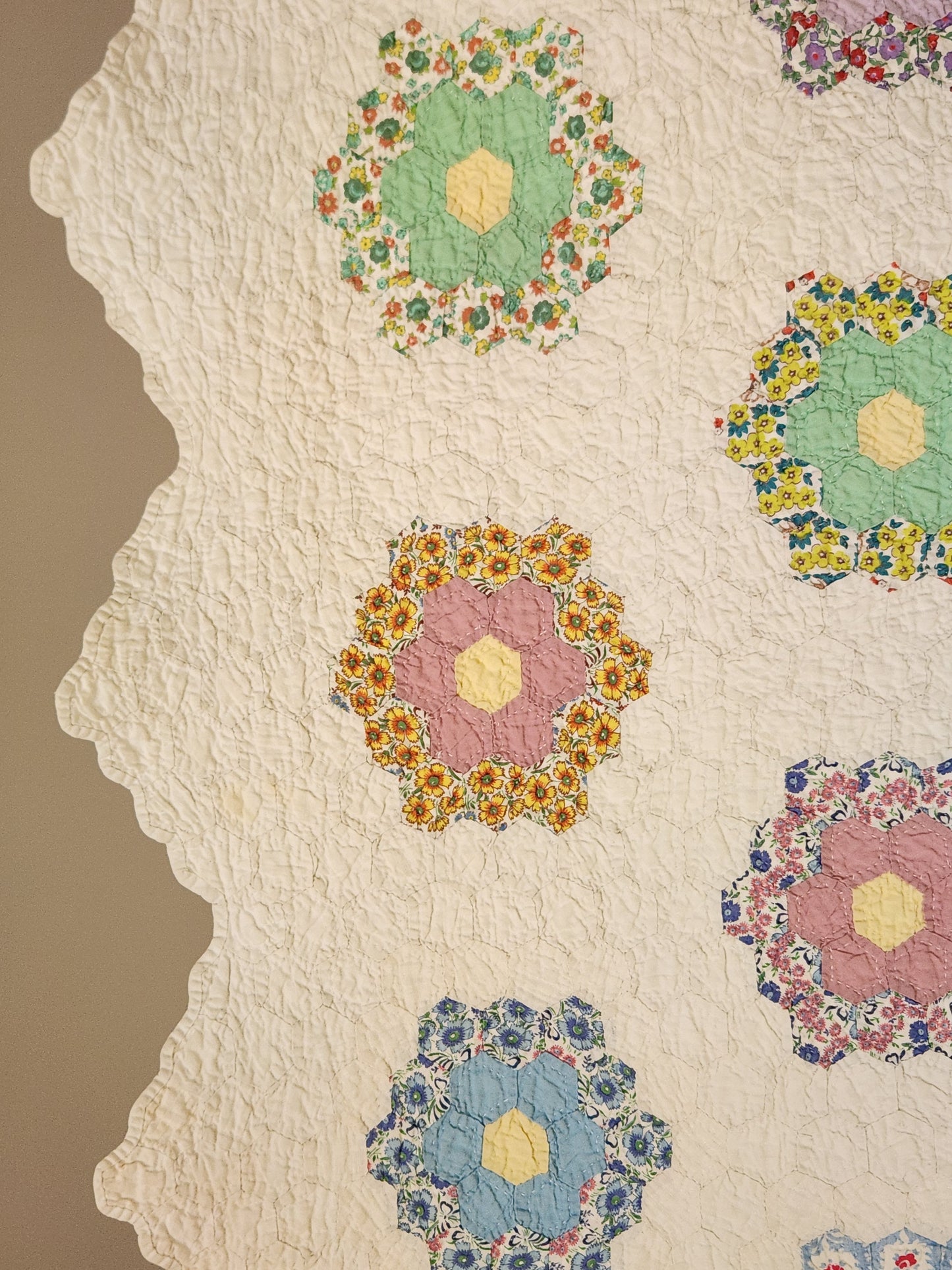 Grandmother's Garden Patchwork Crib Quilt c1930