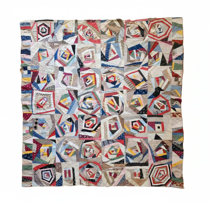 Antique Unfinished Foundation Pieced Quilt Top c1900