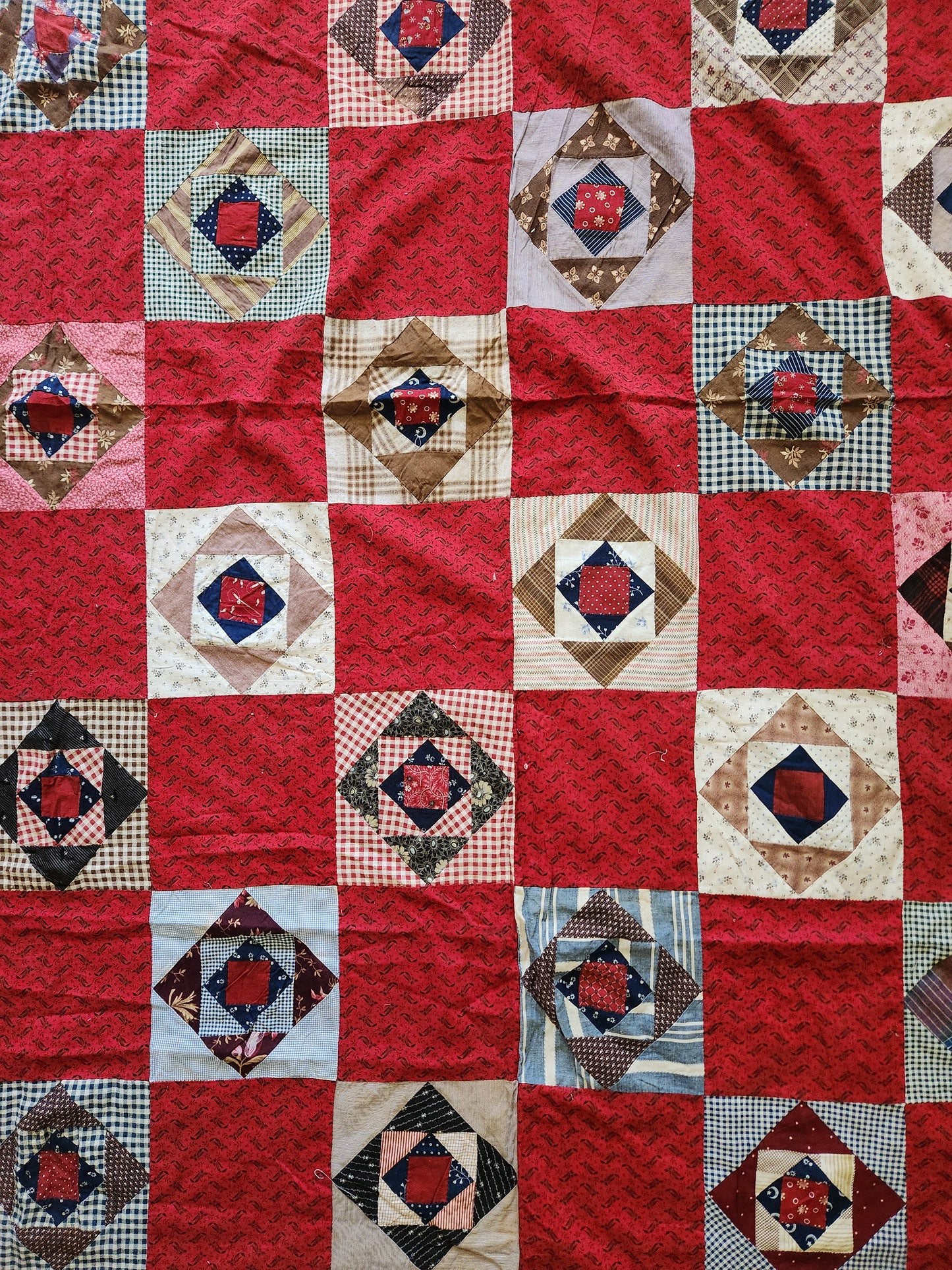 Antique Square in a Square Quilt Top c1890