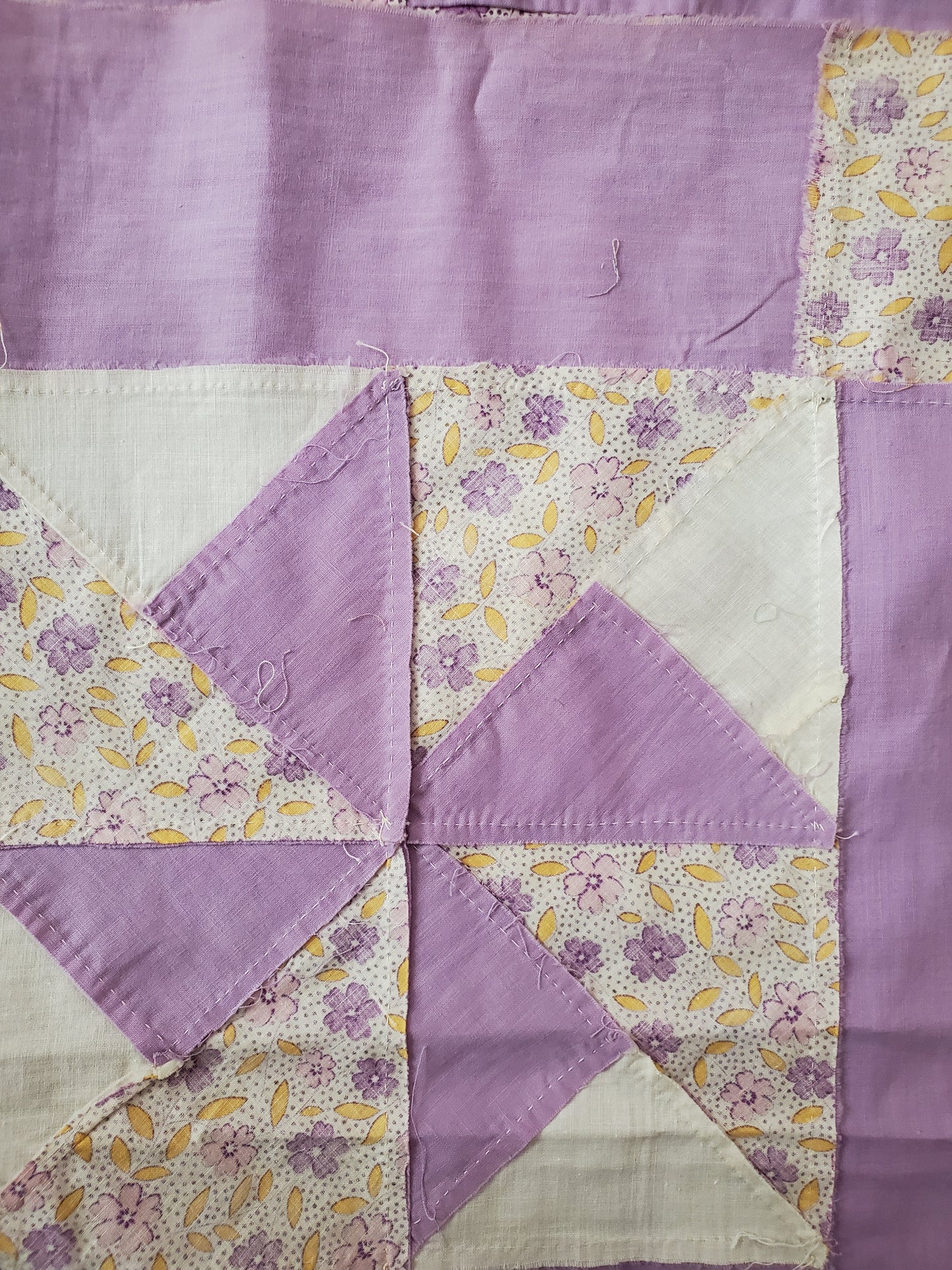 Lavender Floral Pinwheel Quilt Top, ca 1930