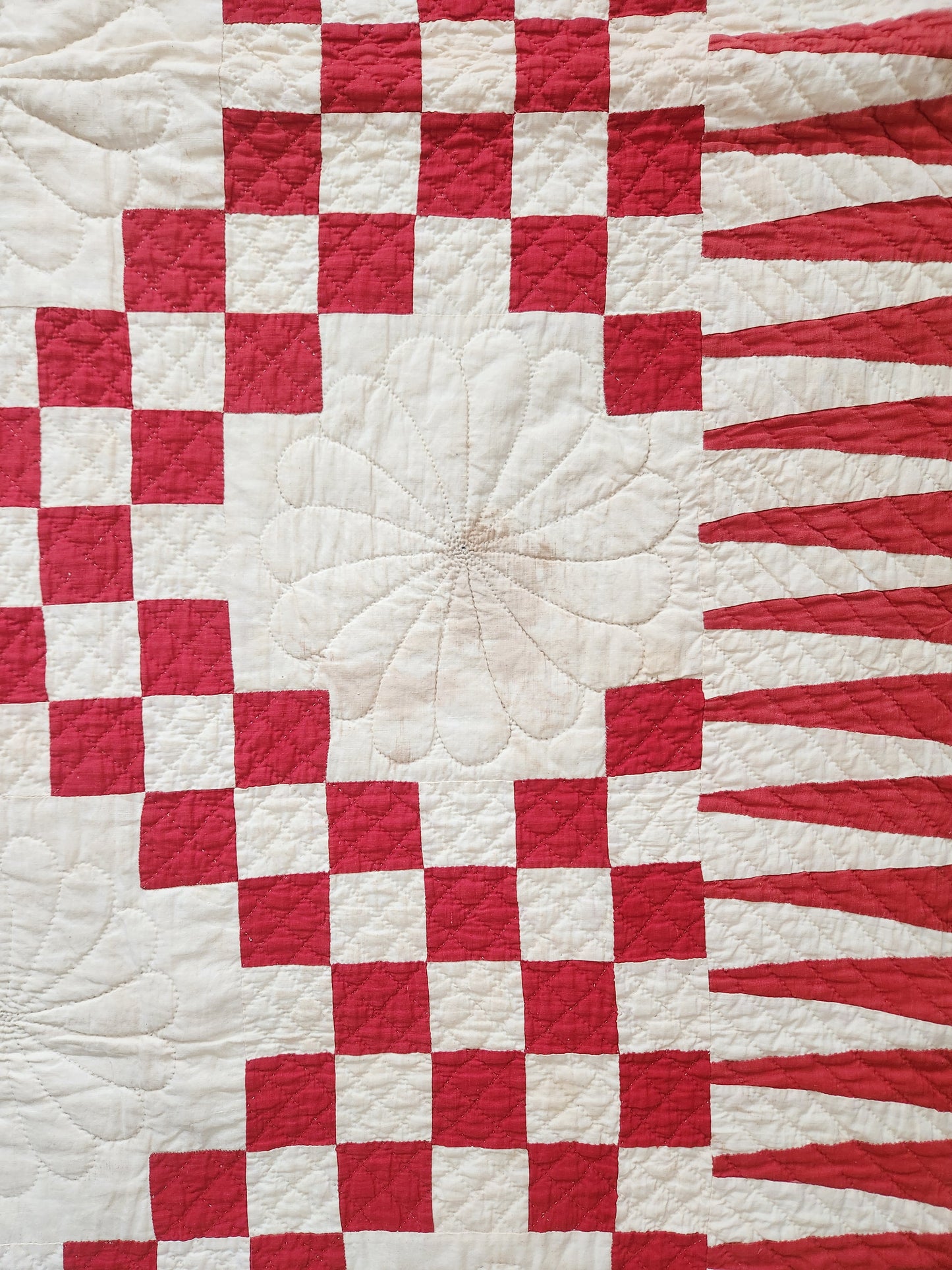 Red & White Antique Double Irish Chain Quilt c1900