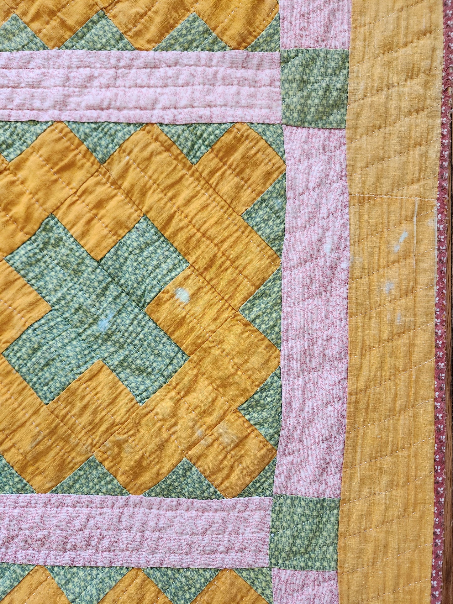19th Century Pink, Chrome Orange, & Green Chimney Sweep Quilt