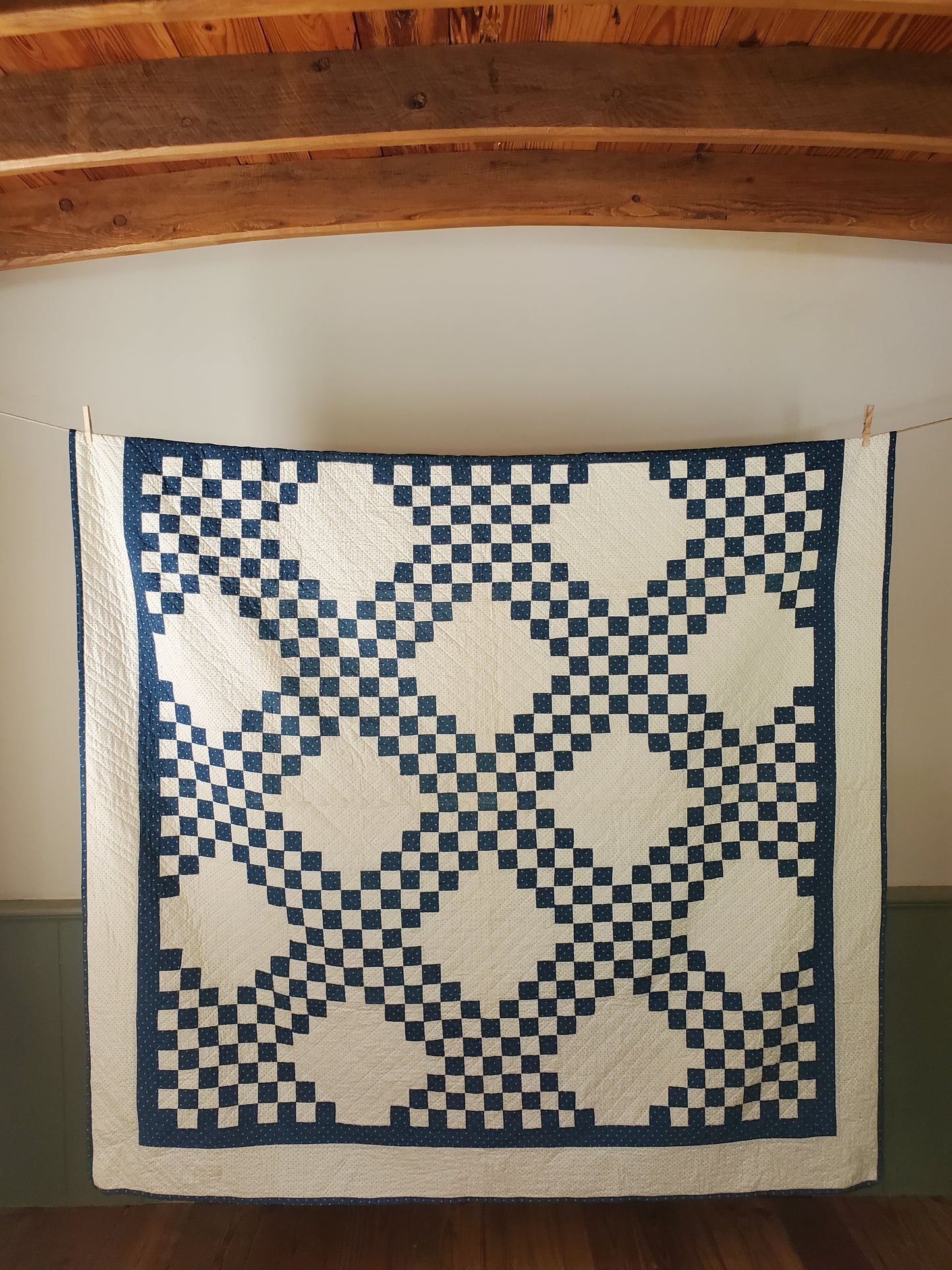 Indigo and White Double Irish Chain Antique Quilt, ca 1900