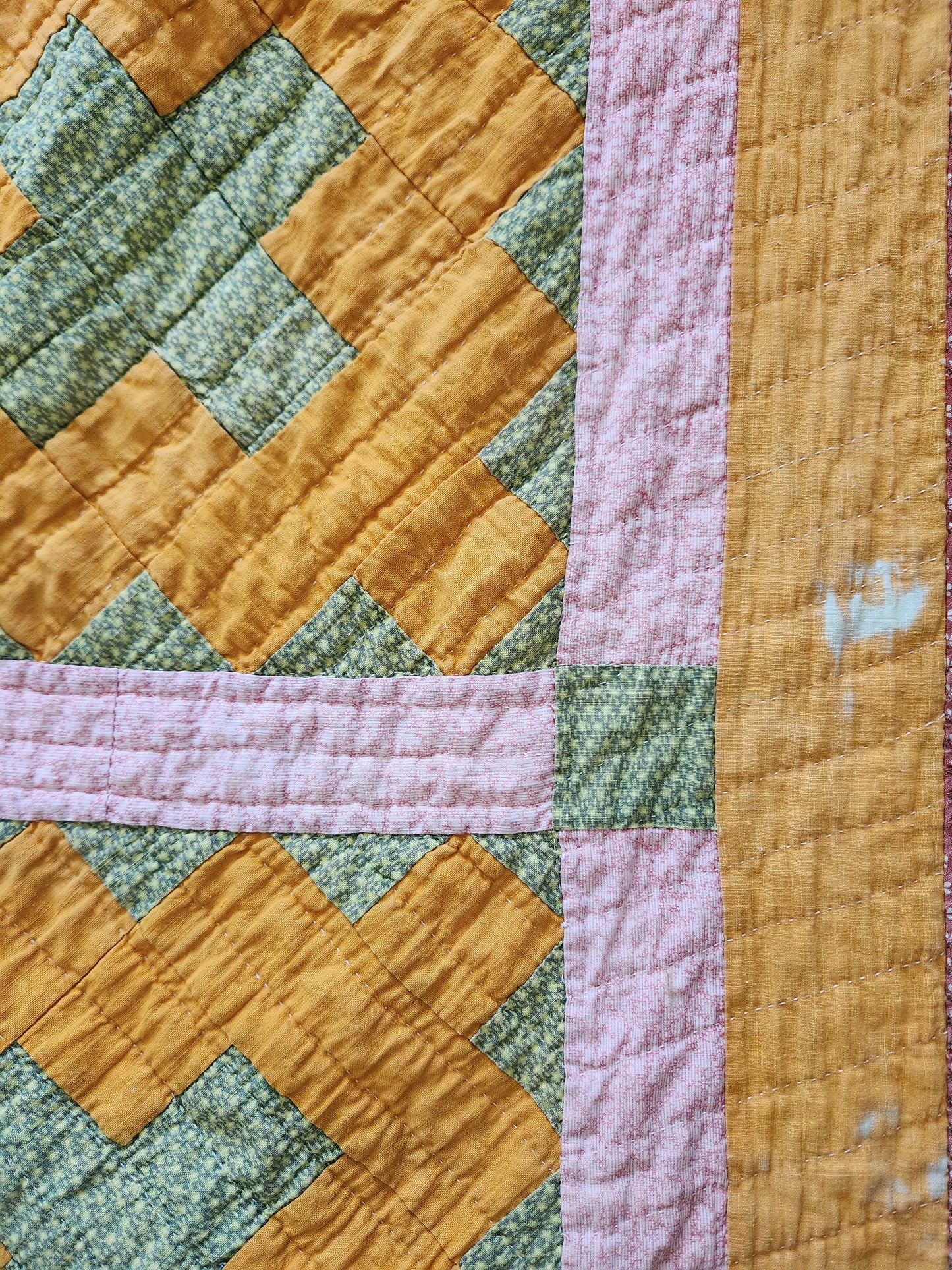 19th Century Pink, Chrome Orange, & Green Chimney Sweep Quilt