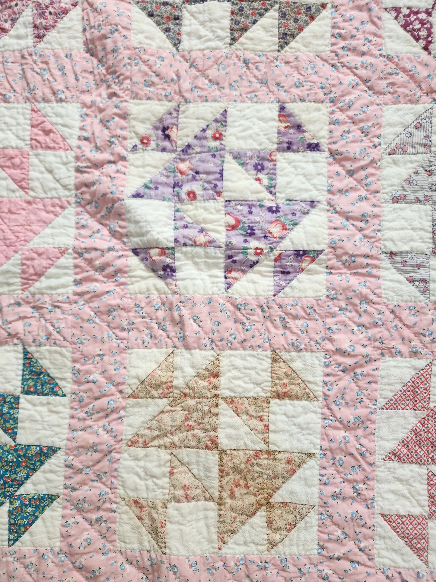 Vintage Feed Sack Patchwork Quilt c1940