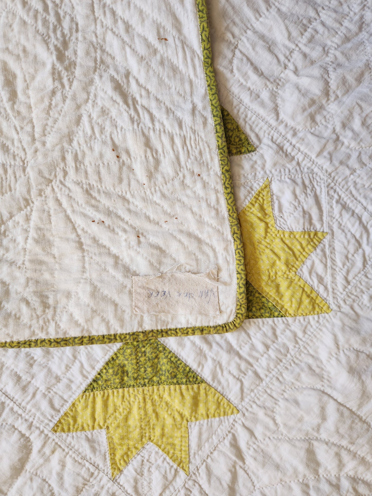 19th Century Green and White Lily Quilt