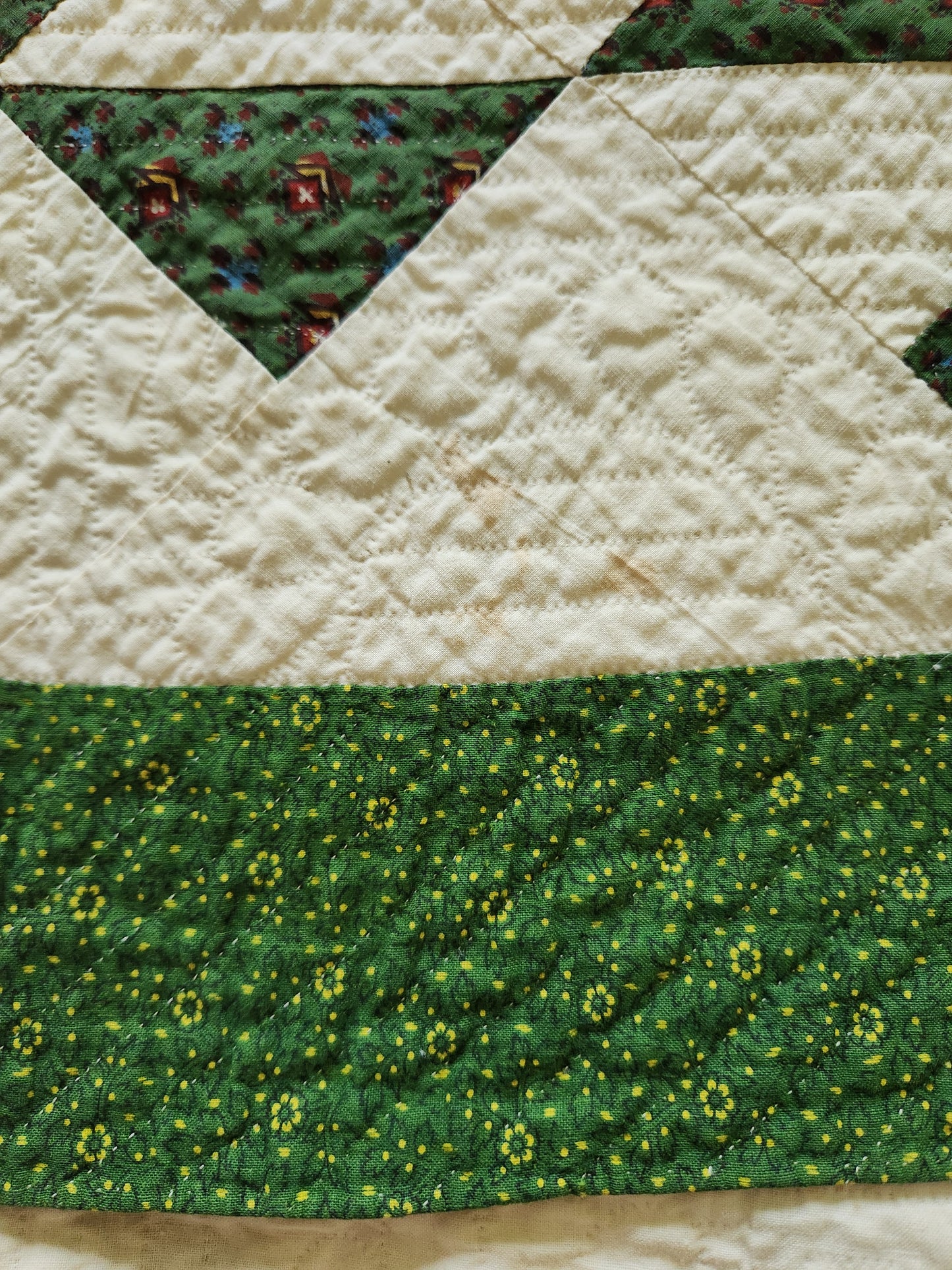 Antique Green & White Pinwheel Quilt c1840