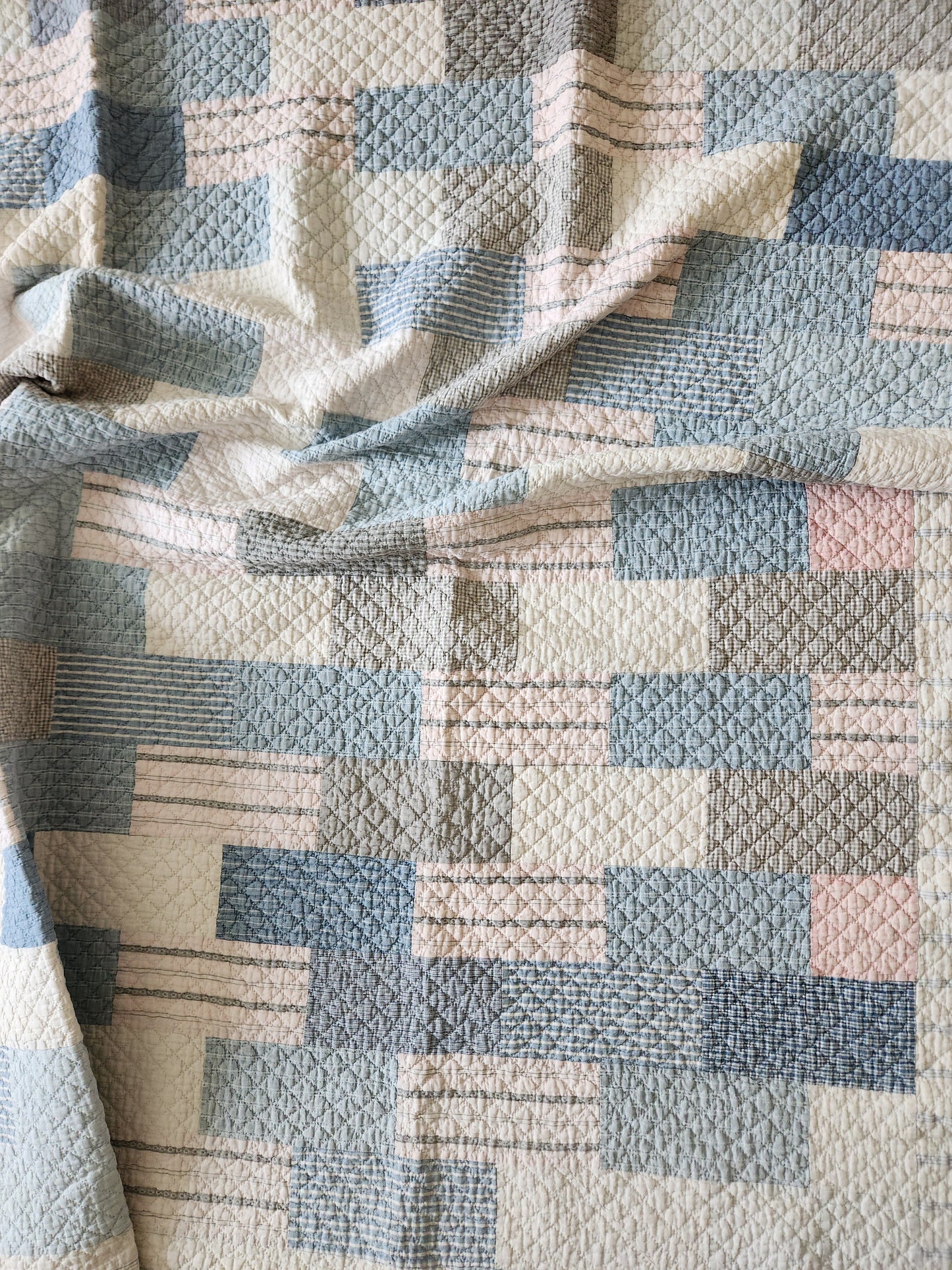 Antique Brickwork Shirting Quilt c1920