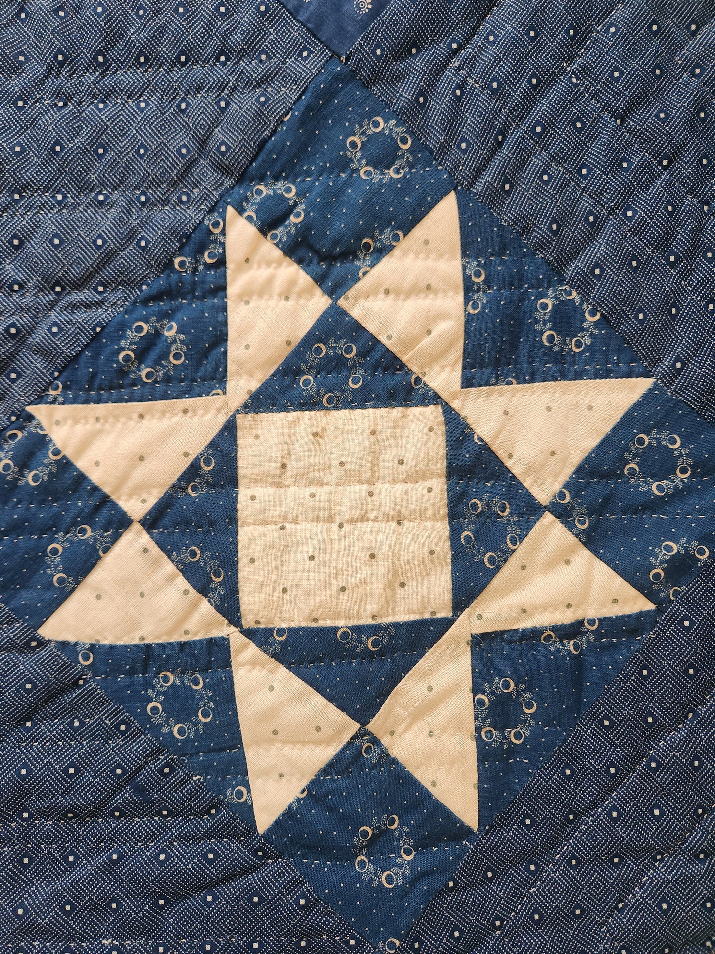 Blue Antique Ohio Star Quilt c1900