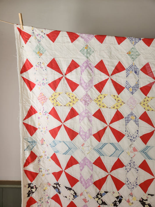 Vintage Pinwheel Picnic Quilt c1940