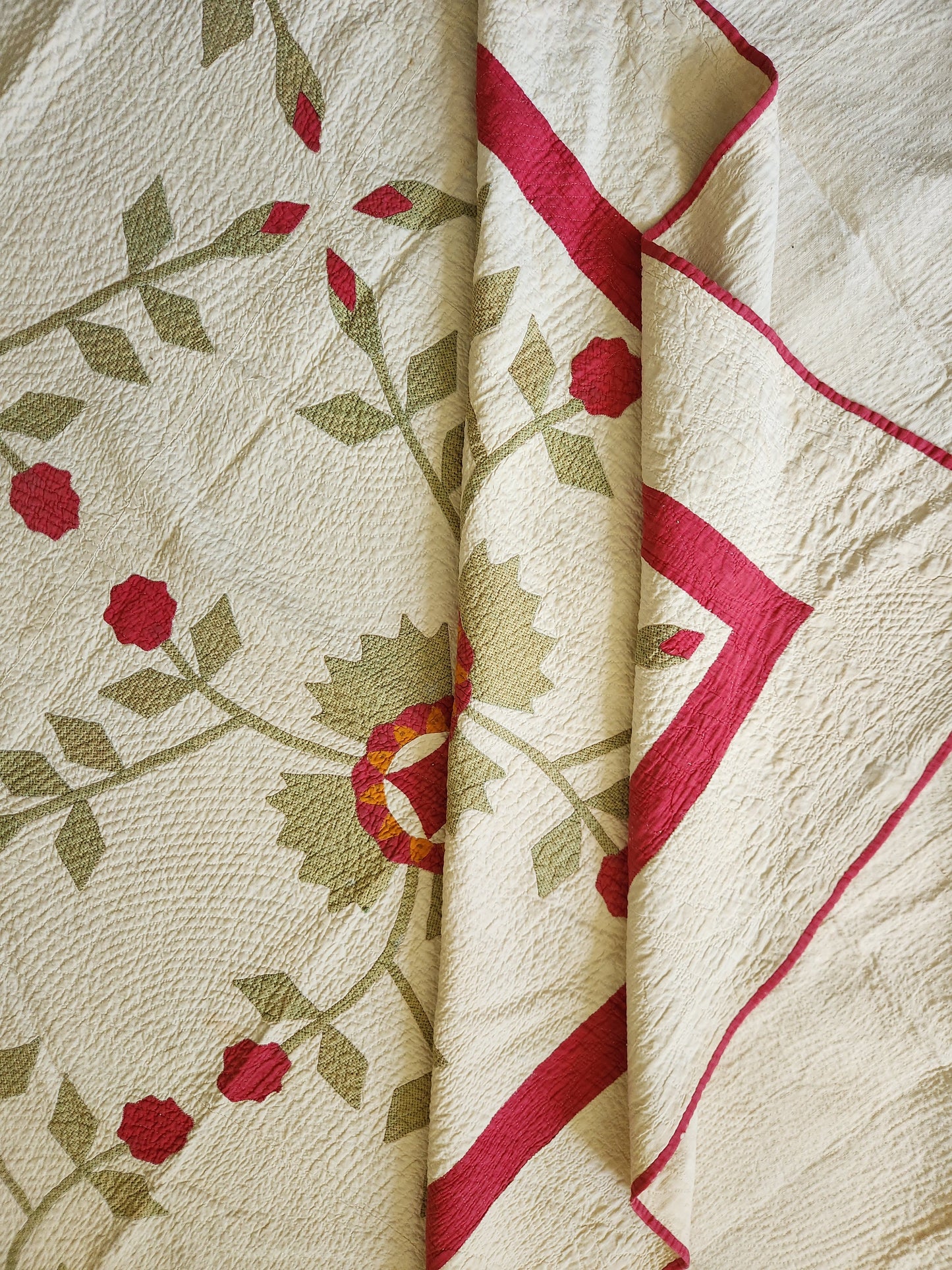 19th Century Antique Applique Whig Rose Quilt