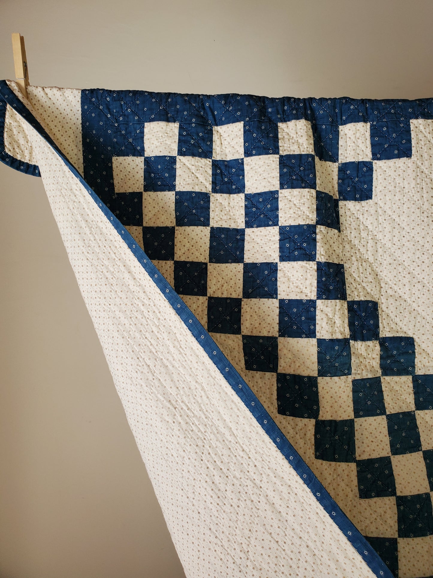 Indigo and White Double Irish Chain Antique Quilt, ca 1900