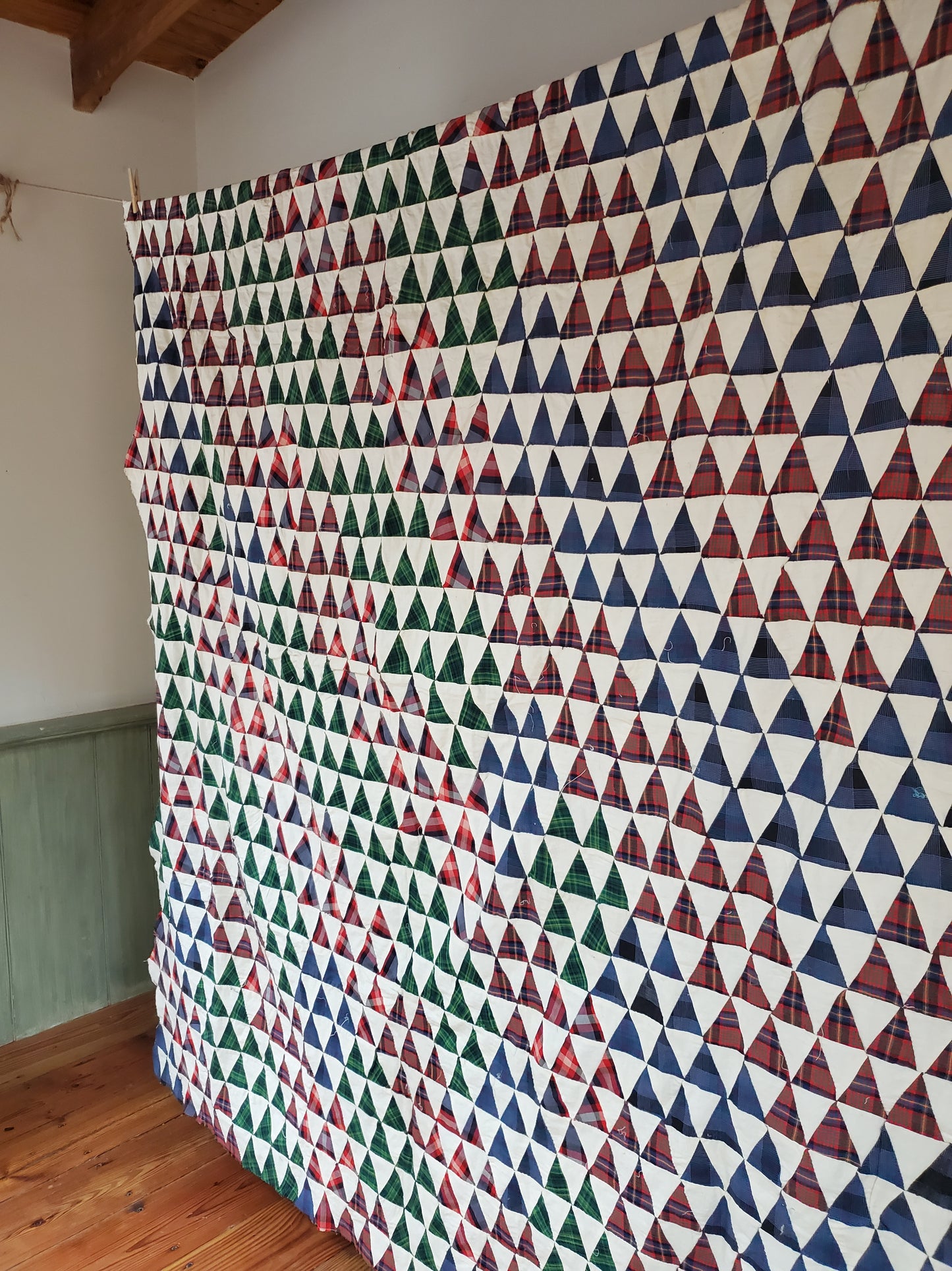 Vintage Plaid Triangle Quilt Top