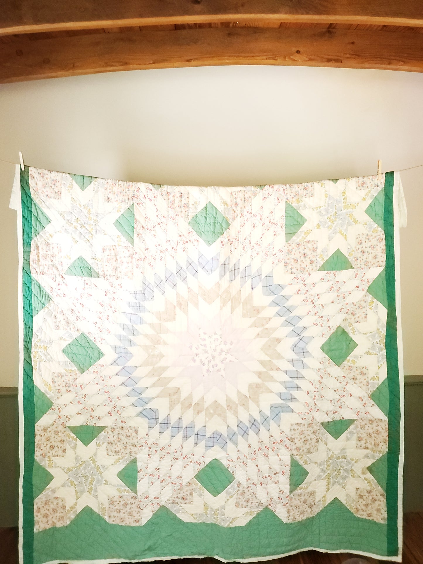 Vintage Feed Sack Lone Star Quilt, ca 1950