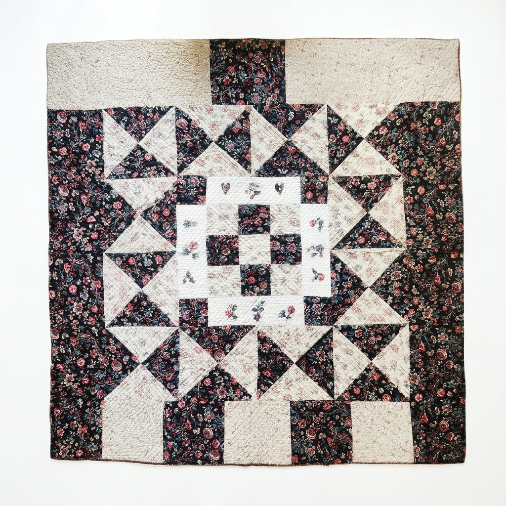Antique Chintz Center Medallion Quilt c1830