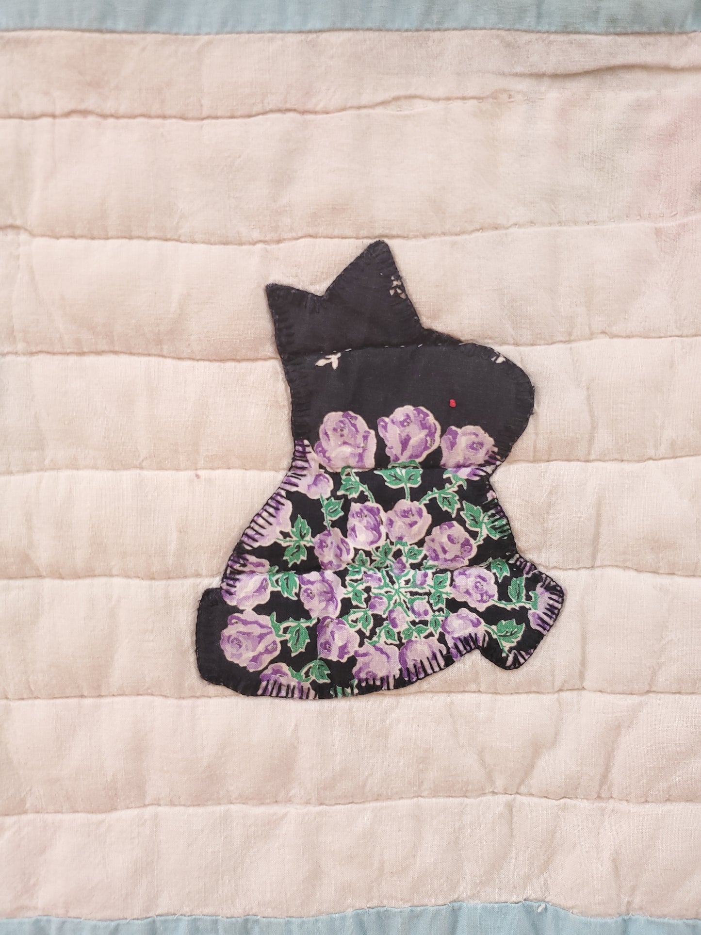 Vintage Feed Sack Bunny Quilt, ca 1950