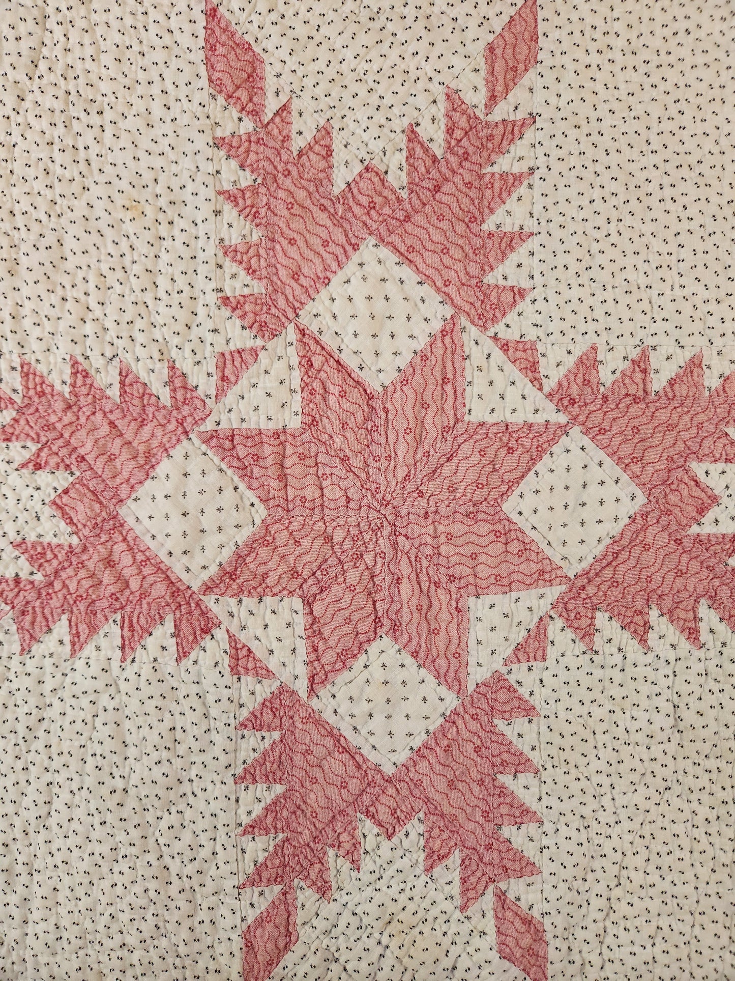 Antique Pink and White Feathered Star Quilt c1890