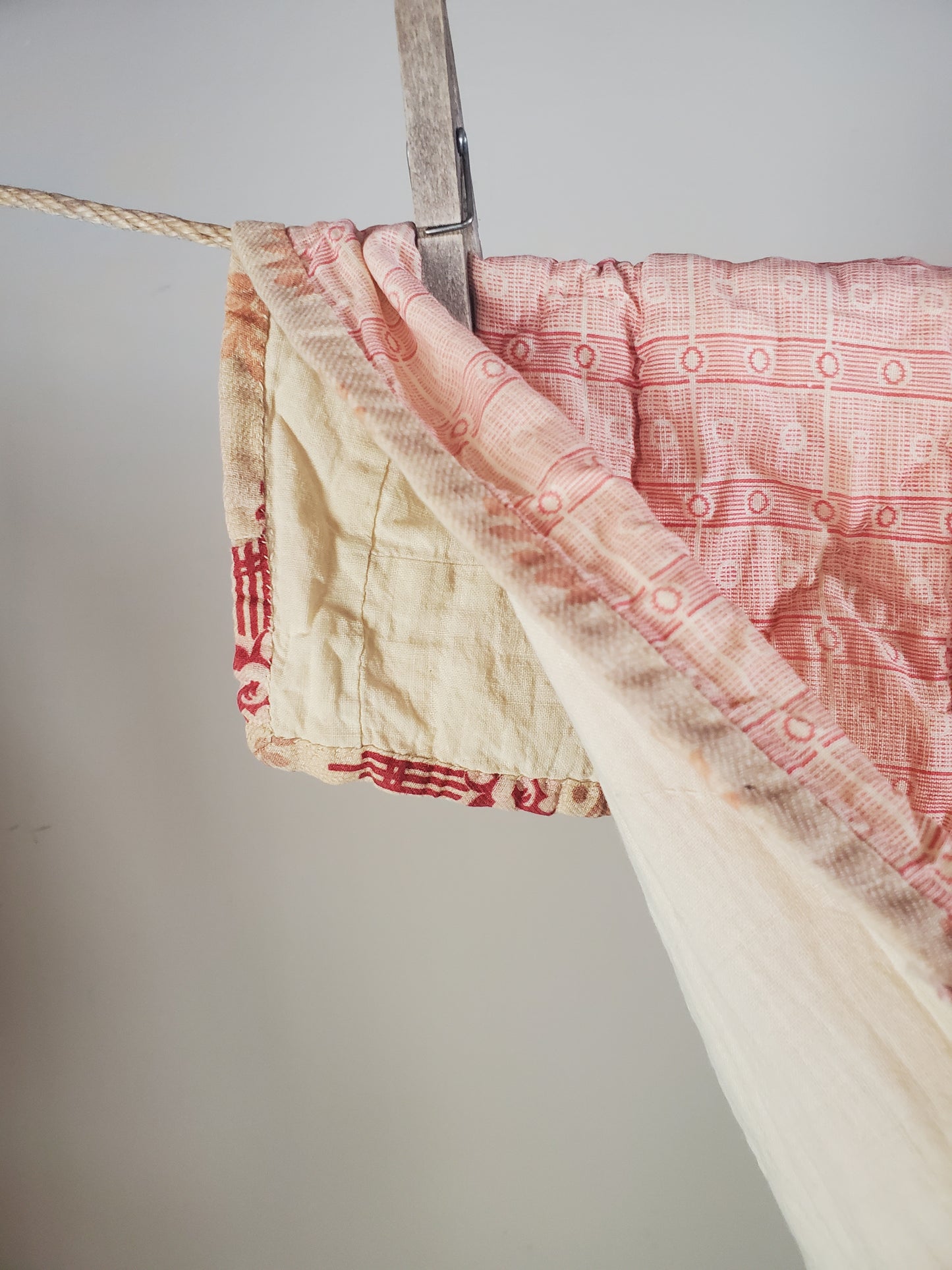 Hand Pieced Green, Pink, & Red Pinwheel Antique Quilt, 19th century