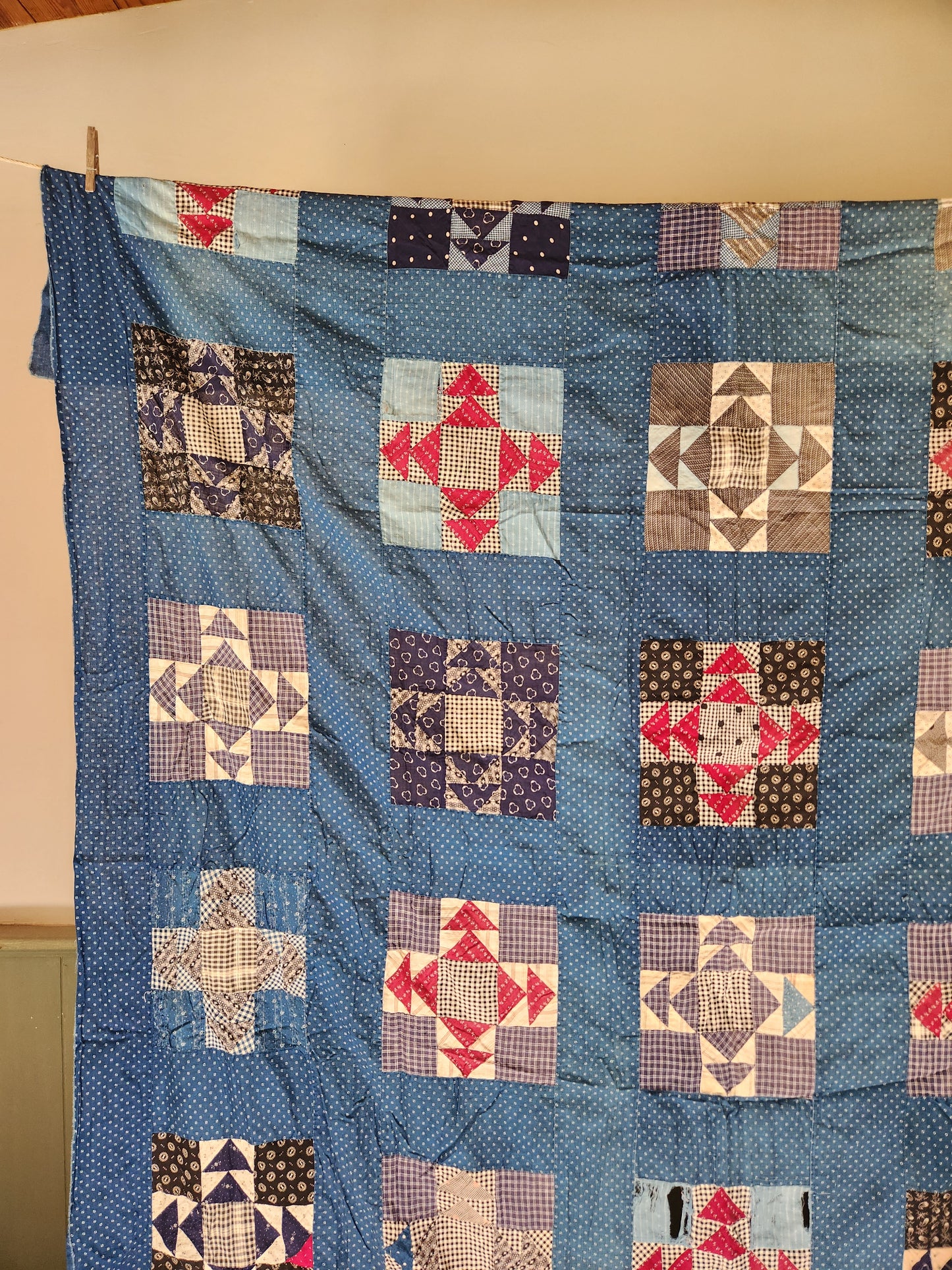 Antique Indigo Patchwork Quilt Top c1900