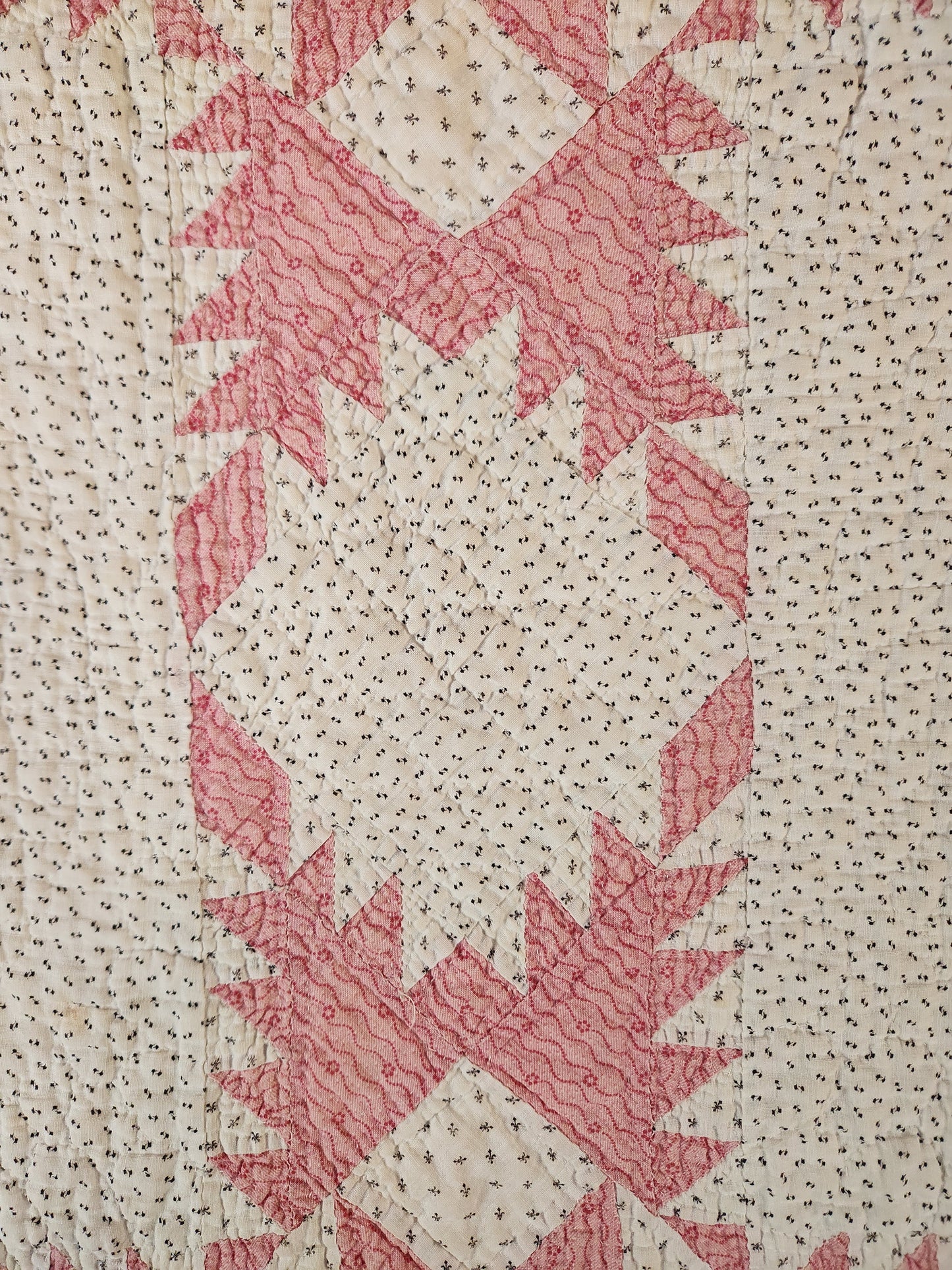 Antique Pink and White Feathered Star Quilt c1890
