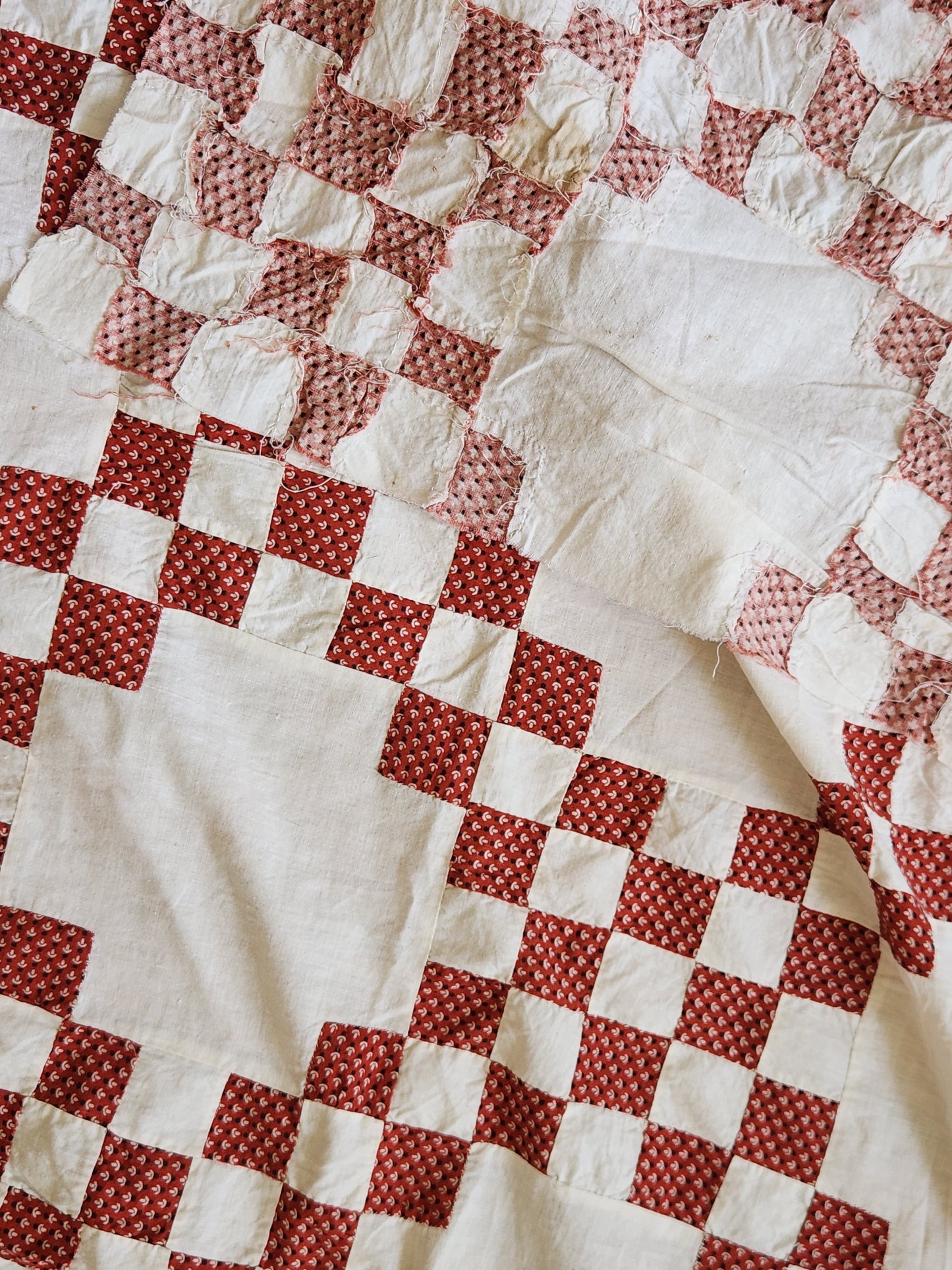 Antique Red & White Triple Irish Chain Quilt Top