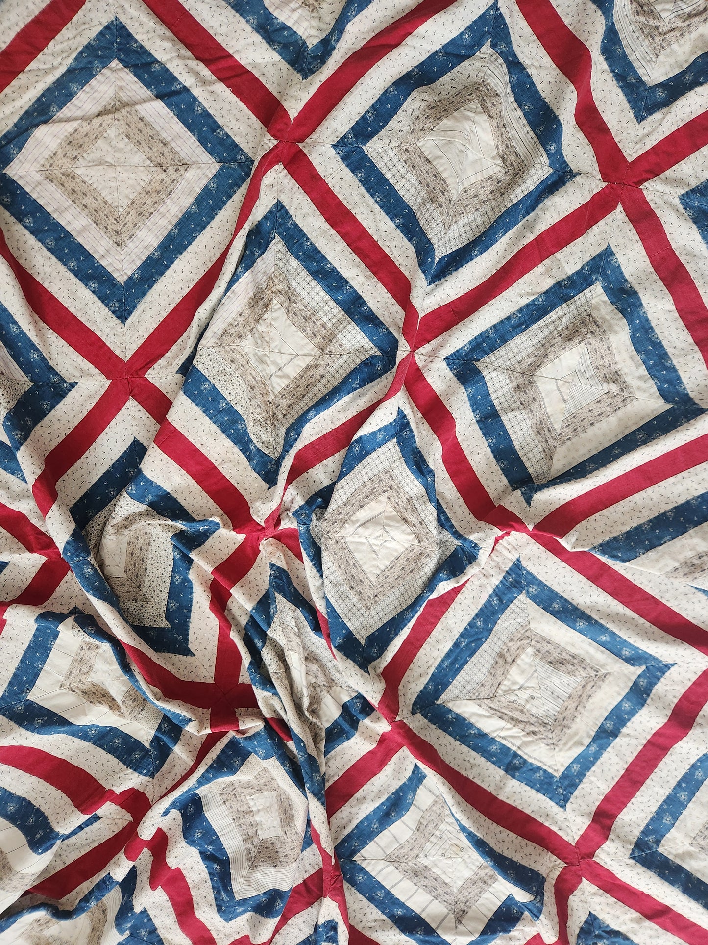 Red White & Blue Patchwork Coverlet c1900