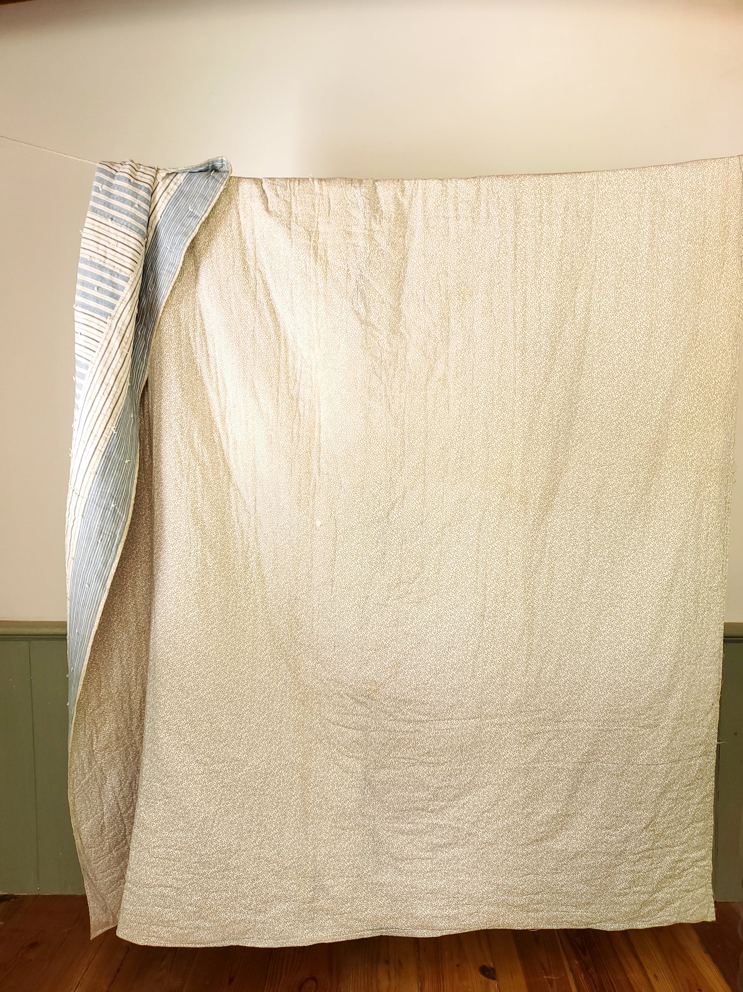 Hand Tied Shirting Quilt c1920