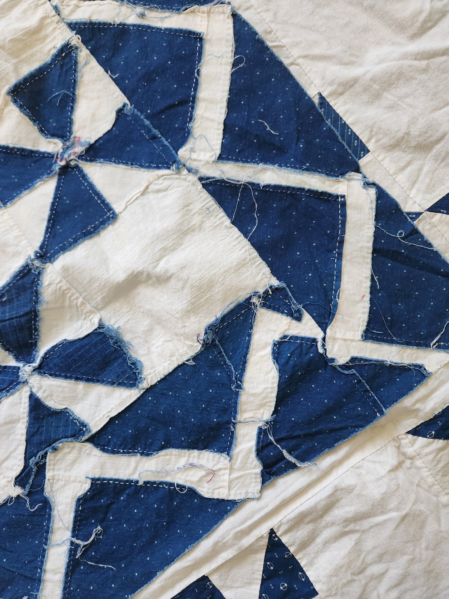 Antique Blue & White Pinwheel Quilt Top c1900