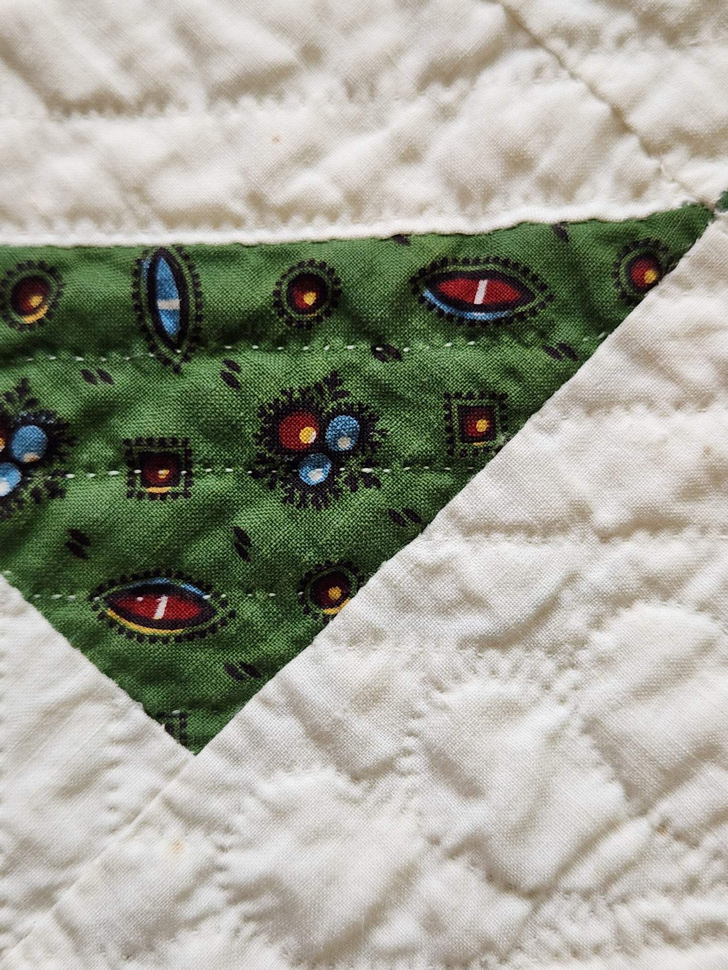 Antique Green & White Pinwheel Quilt c1840