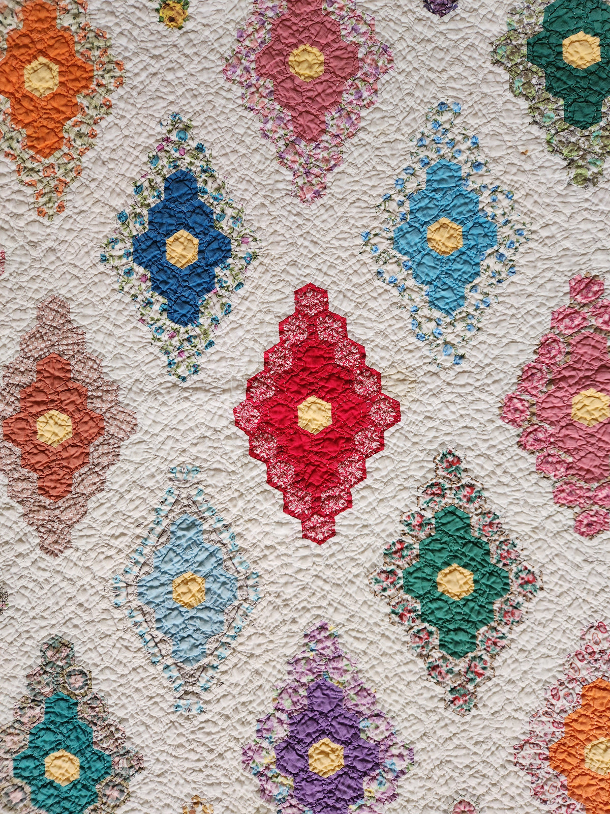 Vintage Hexagon Flower Quilt c1950