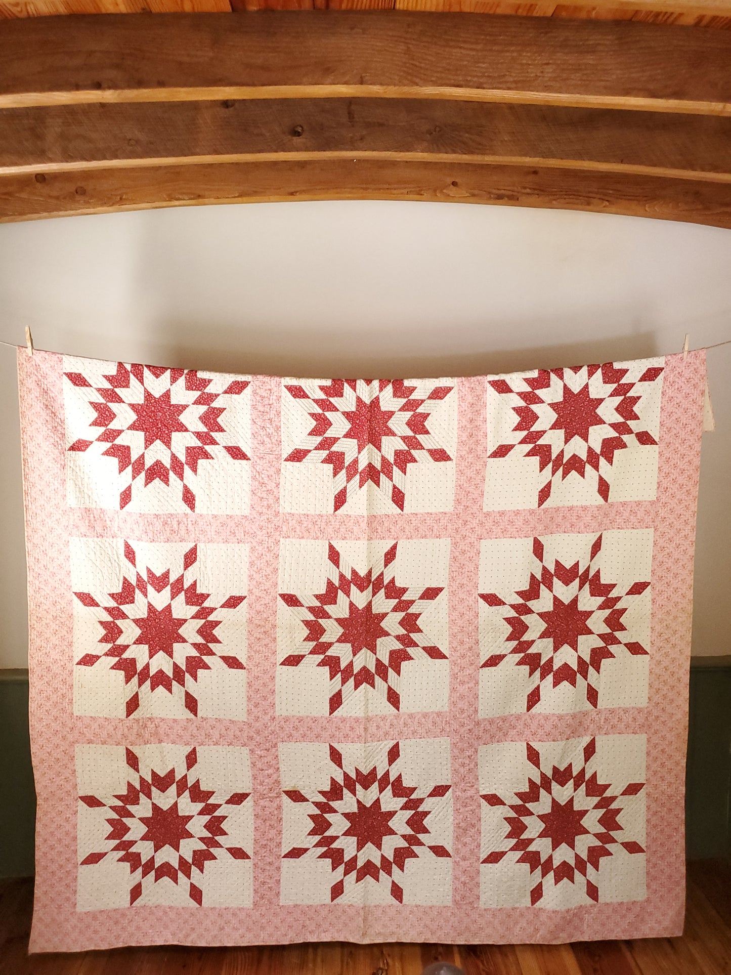 Antique Double Pink Star Quilt