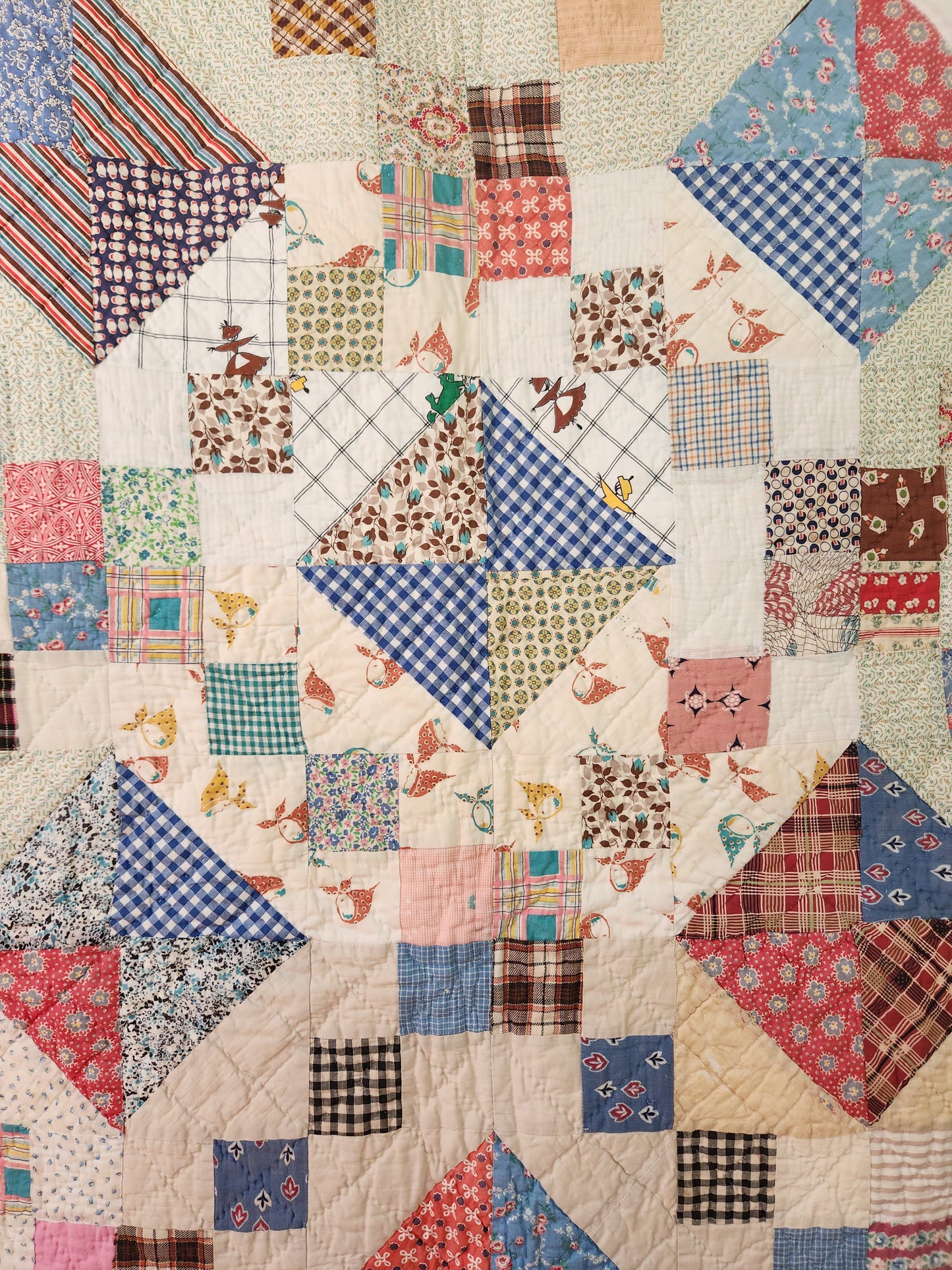 Unique Vintage Patchwork Quilt with Ruffles c1940
