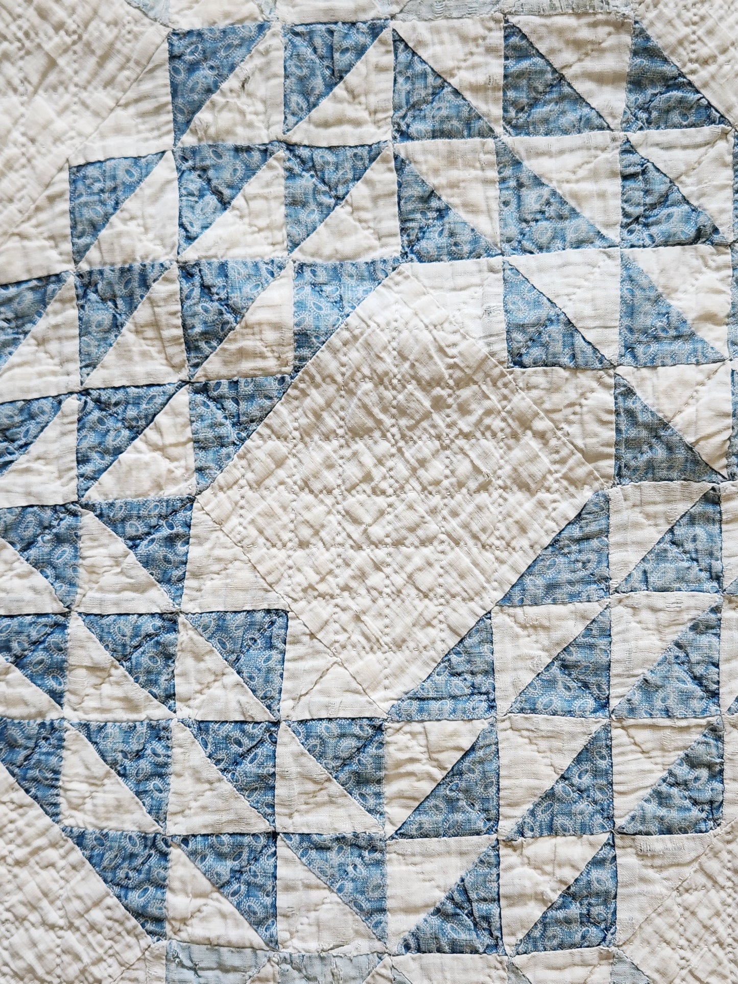 Well-Loved Antique Ocean Waves Quilt c1900