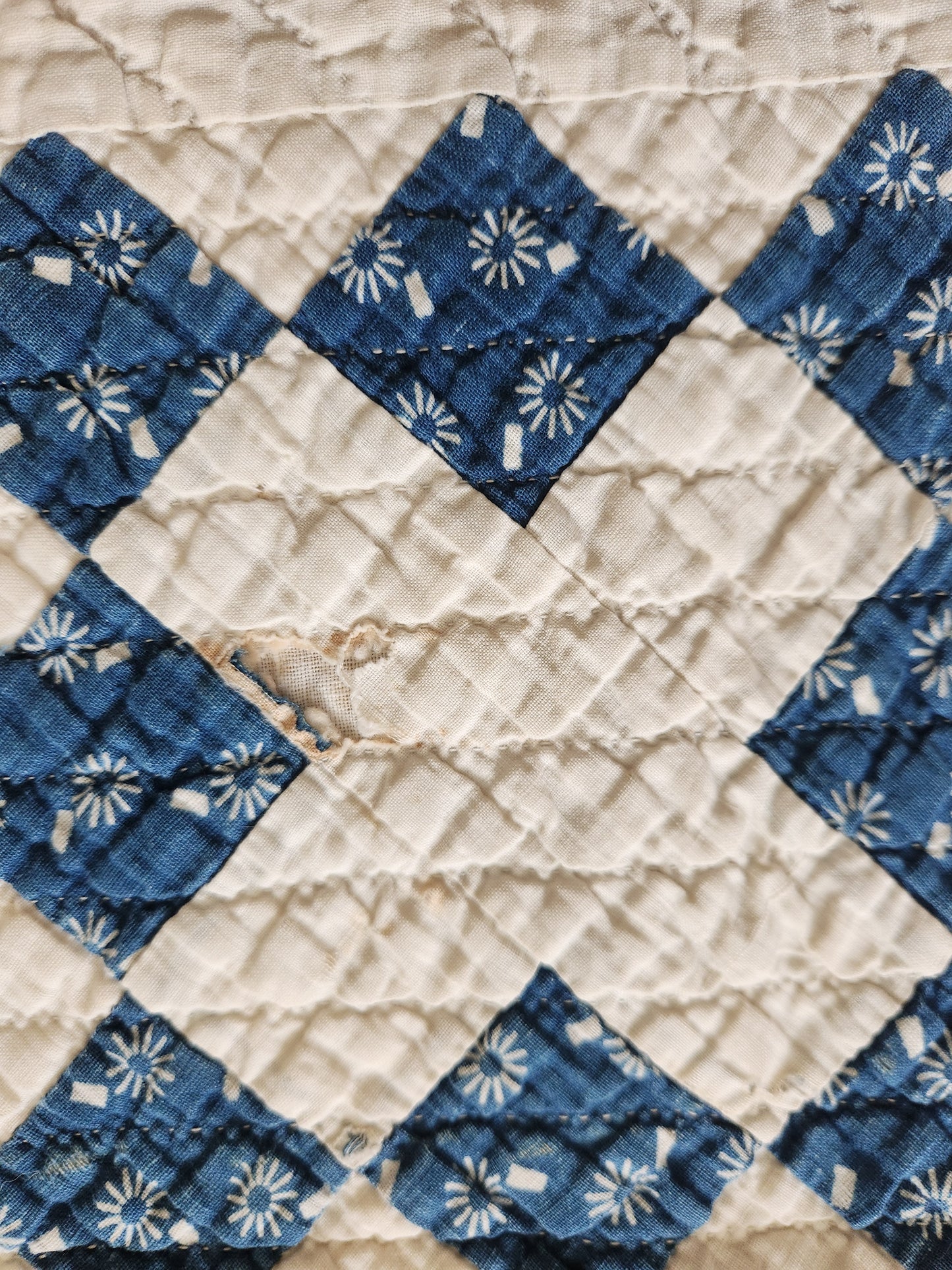 Antique 19th Century Indigo & White Patchwork Quilt