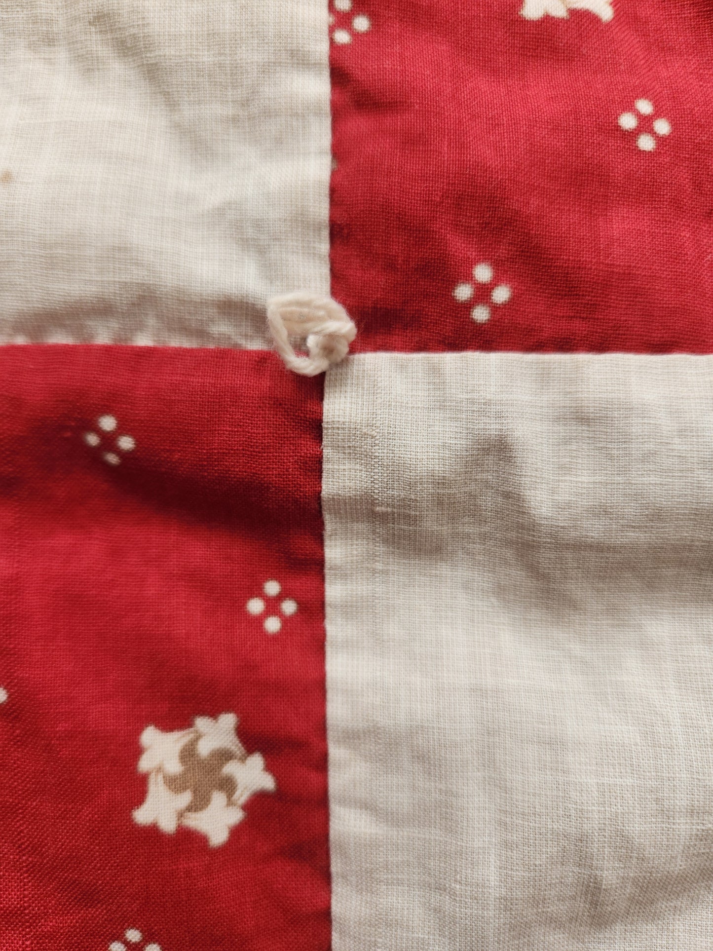 Vintage Four Patch Hand Tied Comforter Quilt c1930